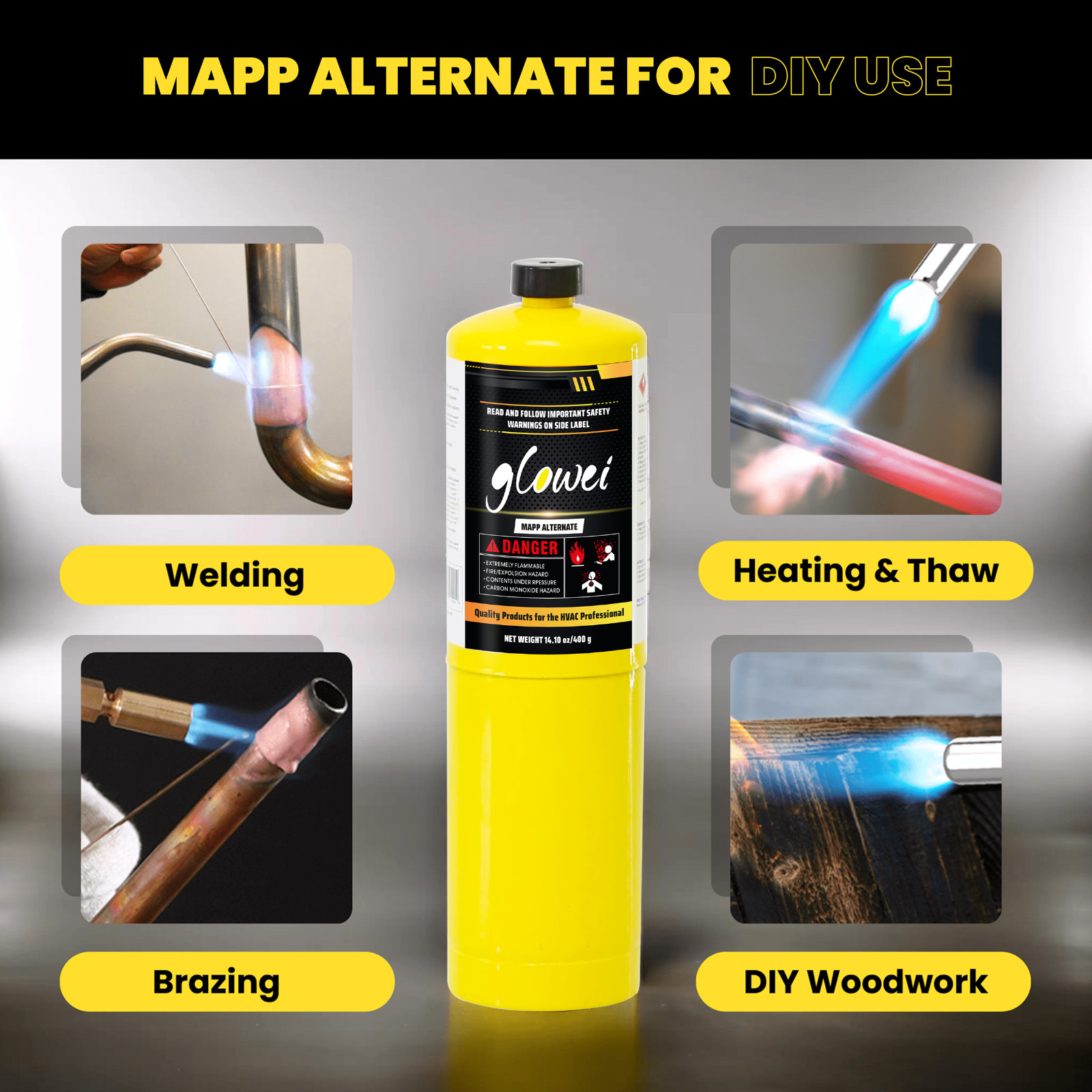 Glowei MAPP MAP PRO Gas Cylinder Pack 6, 99.9% High Purity Propylene 14.1 oz