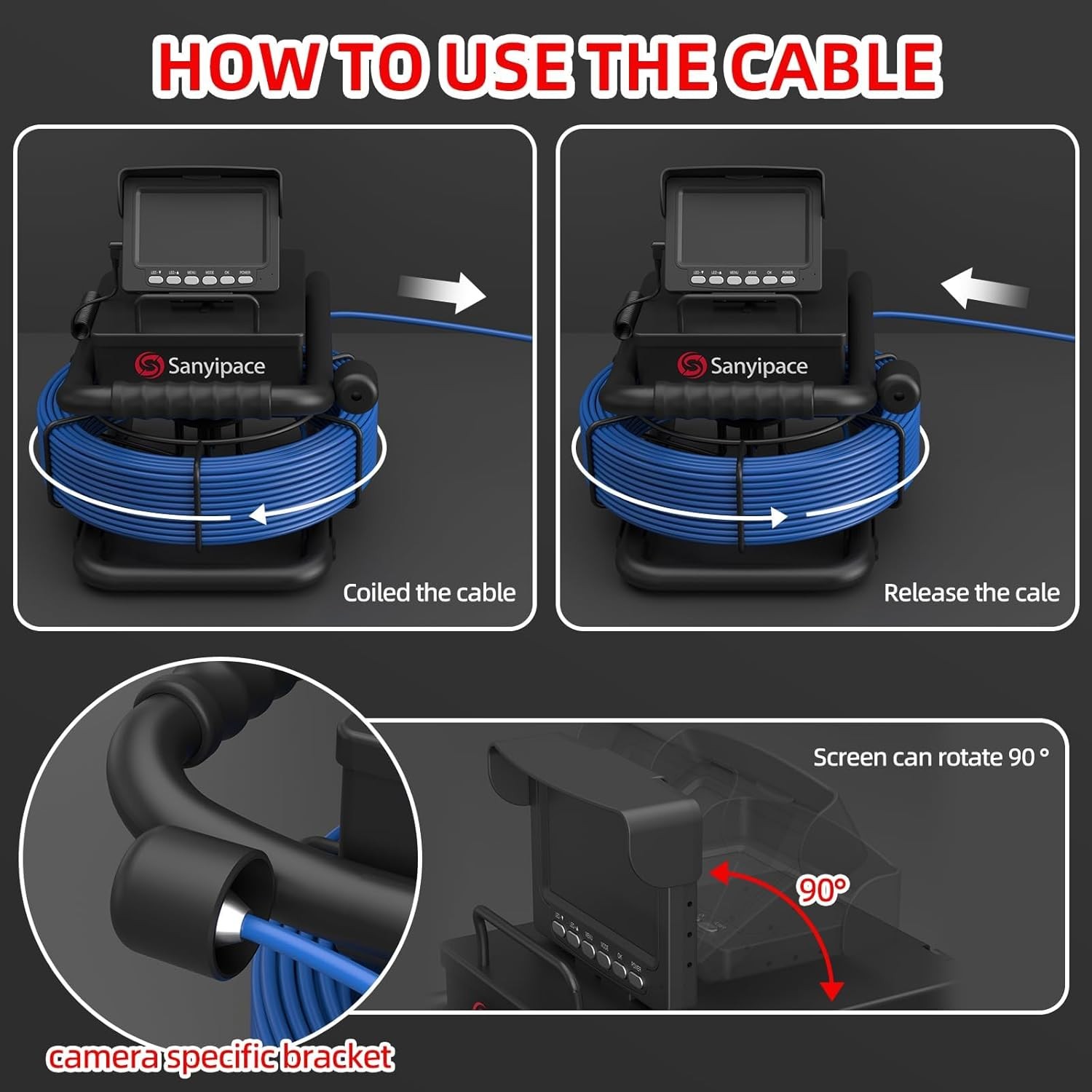 4.3′ LCD Monitor Sewer Camera 100FT/30M HD Drain Pipe Inspection Camera 32GB