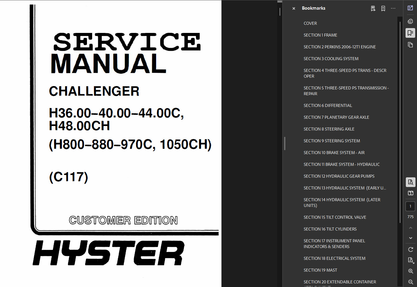 HYSTER FORKLIFT (C117) H40.00C SERVICE REPAIR SHOP PARTS MANUAL PDF ON USB