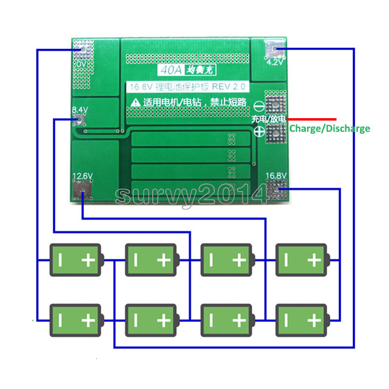 4S 40A 16.8V Li-ion Lithium Battery BMS Protection Board Charger Enhanced
