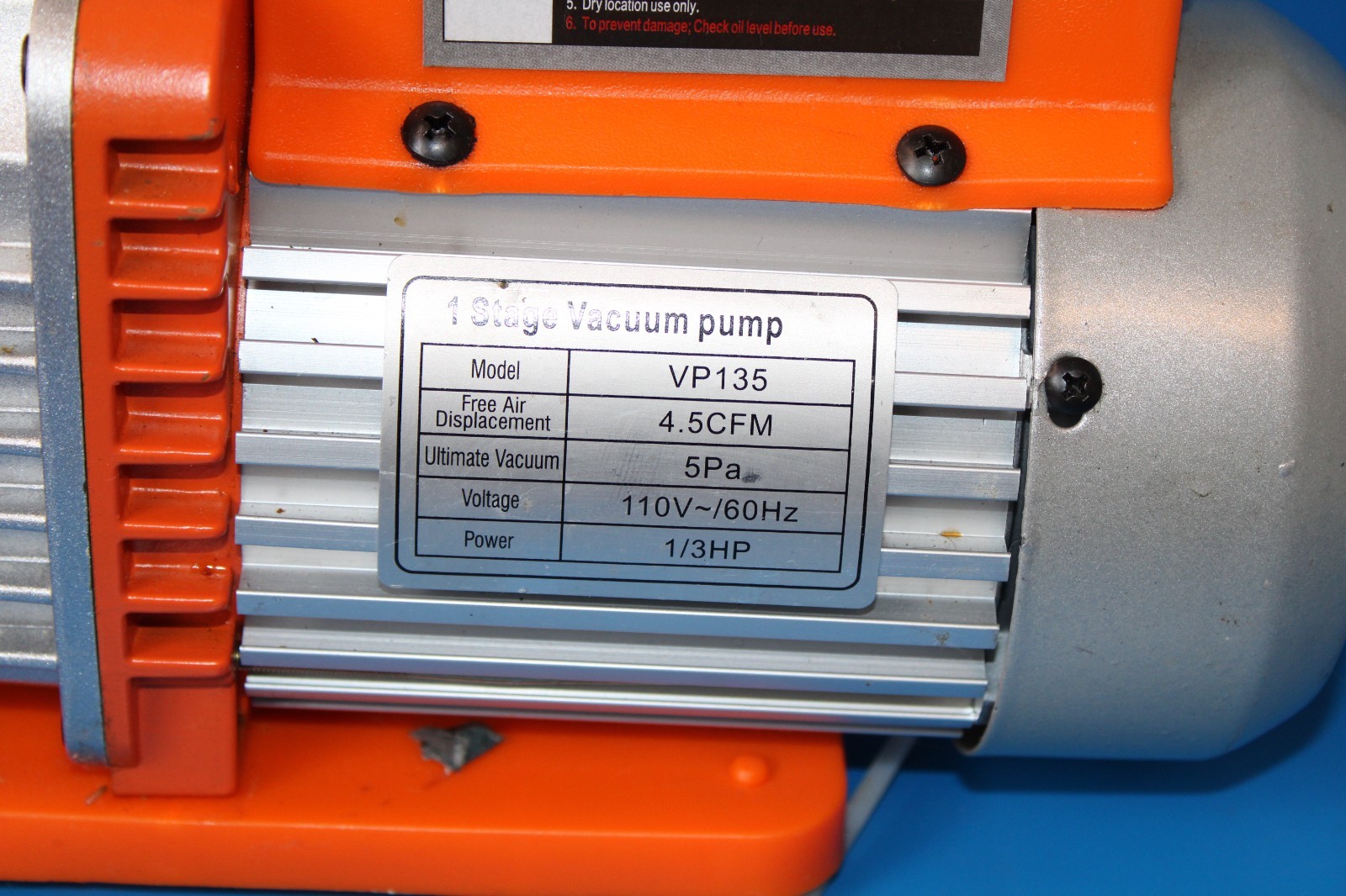 Rotary Vane Vacuume Pump 1 Stage VP135 4.5CFM 5Pa 110V-60Hz 1/3HP