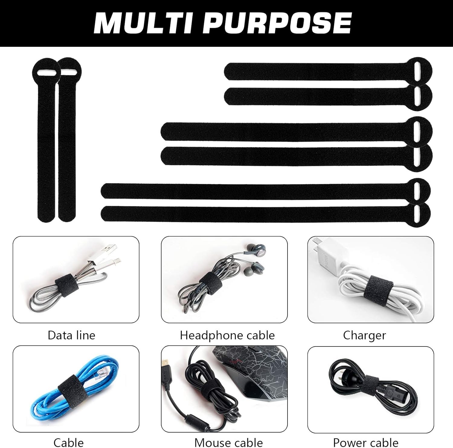 150 PCS Reusable Cable Ties Assorted 4 6 8 10 Inch Hook Loop Cord Organizer