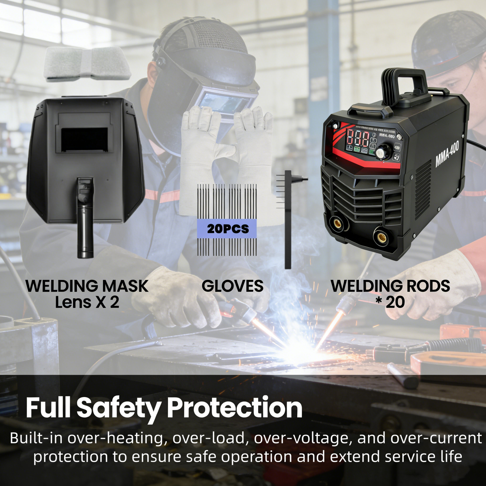 200A-MMA Stick Welder 110V/220V LED Portable Safe W/Gloves Mask and Electrodes