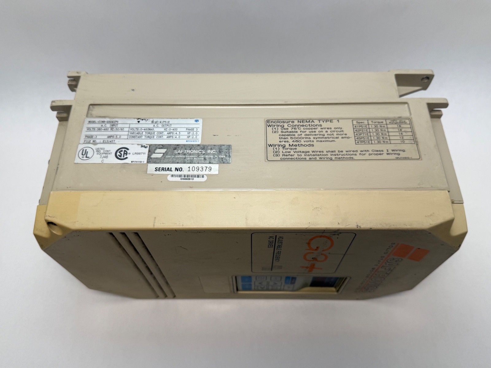 Saftronics CIMR-G3U41P5 AC Drive Adjustable Frequency G3+ Motor Control