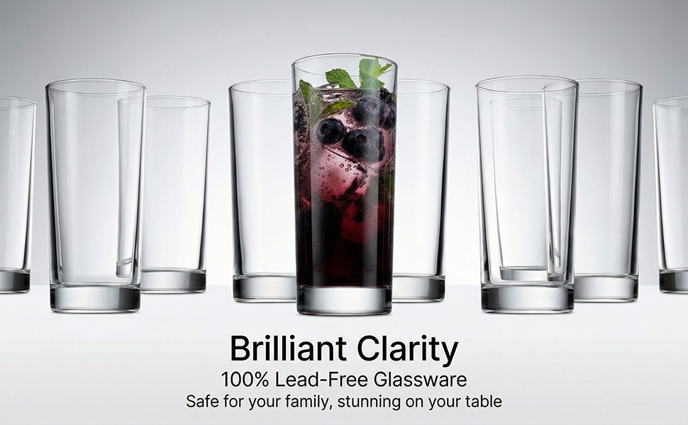 Everyday Drinking Glasses Set of 8, 14oz Tall Glass Cups & 10.5oz Short Dof