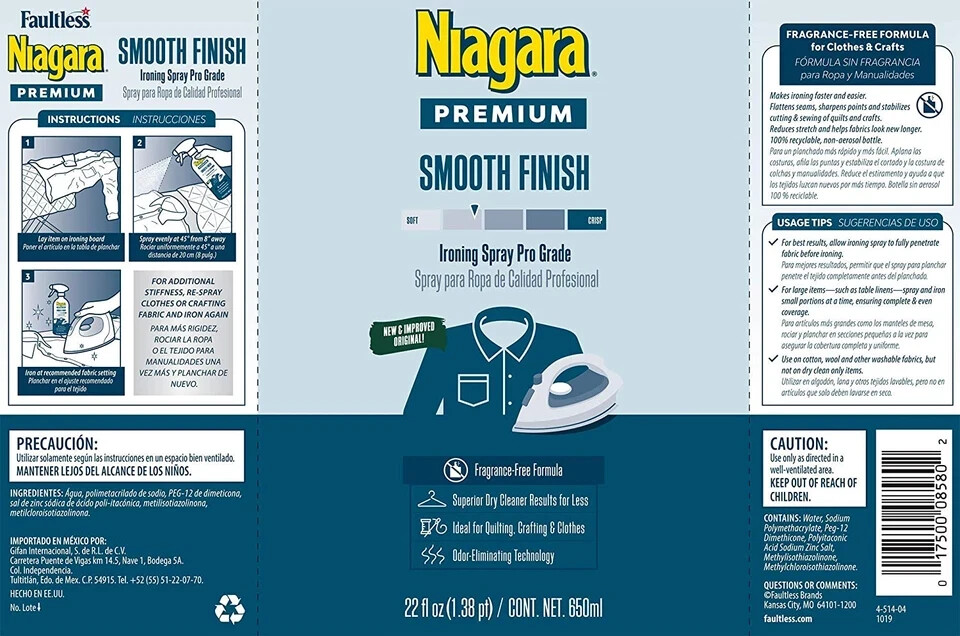 Niagara Spray Starch 22 Oz, Trigger Pump Liquid Starch for Ironing, Spray Bottle