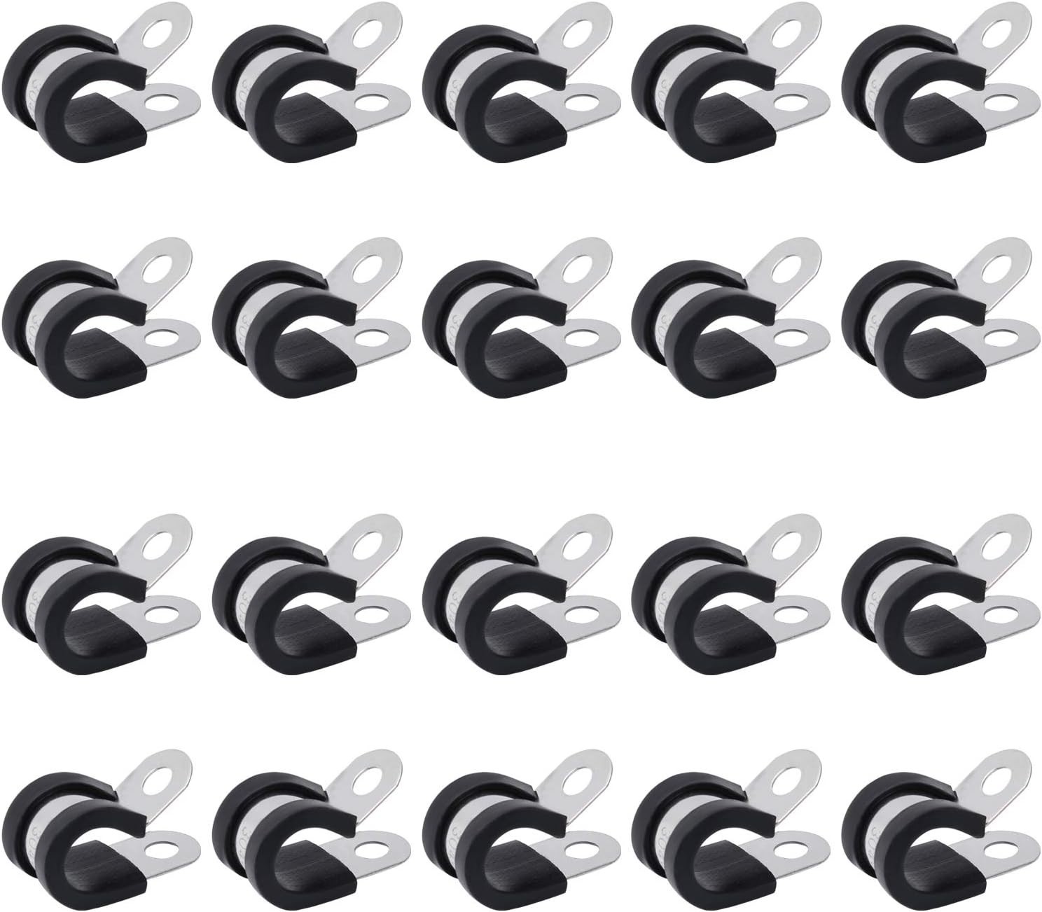 20Pcs 1/2 Inch Stainless Steel Cable Clamps, Rubber Cushioned Insulated Pipe Cla