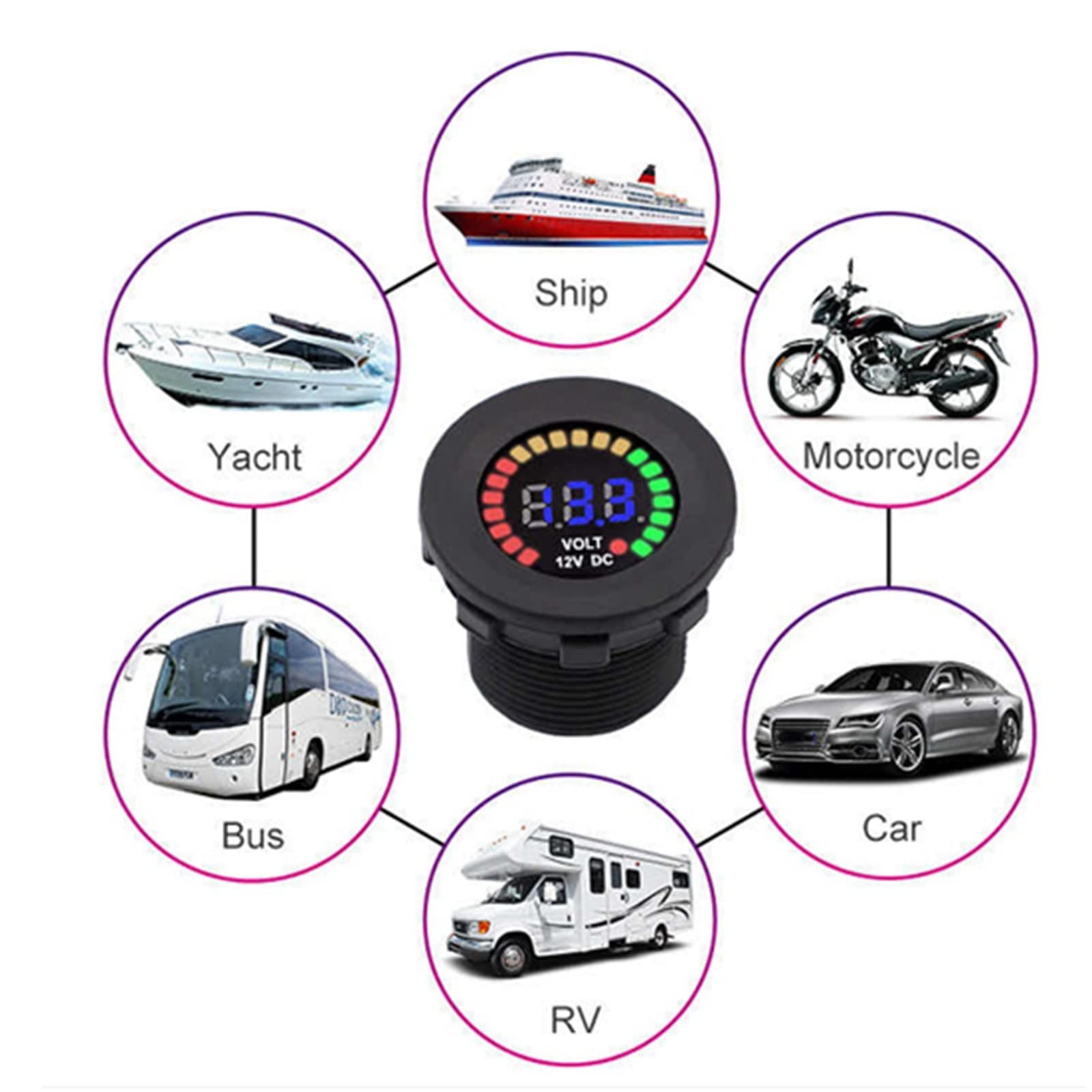 Digital 12V Waterproof LED Display Voltmeter Gauge Motorcycle Car Truck Marine