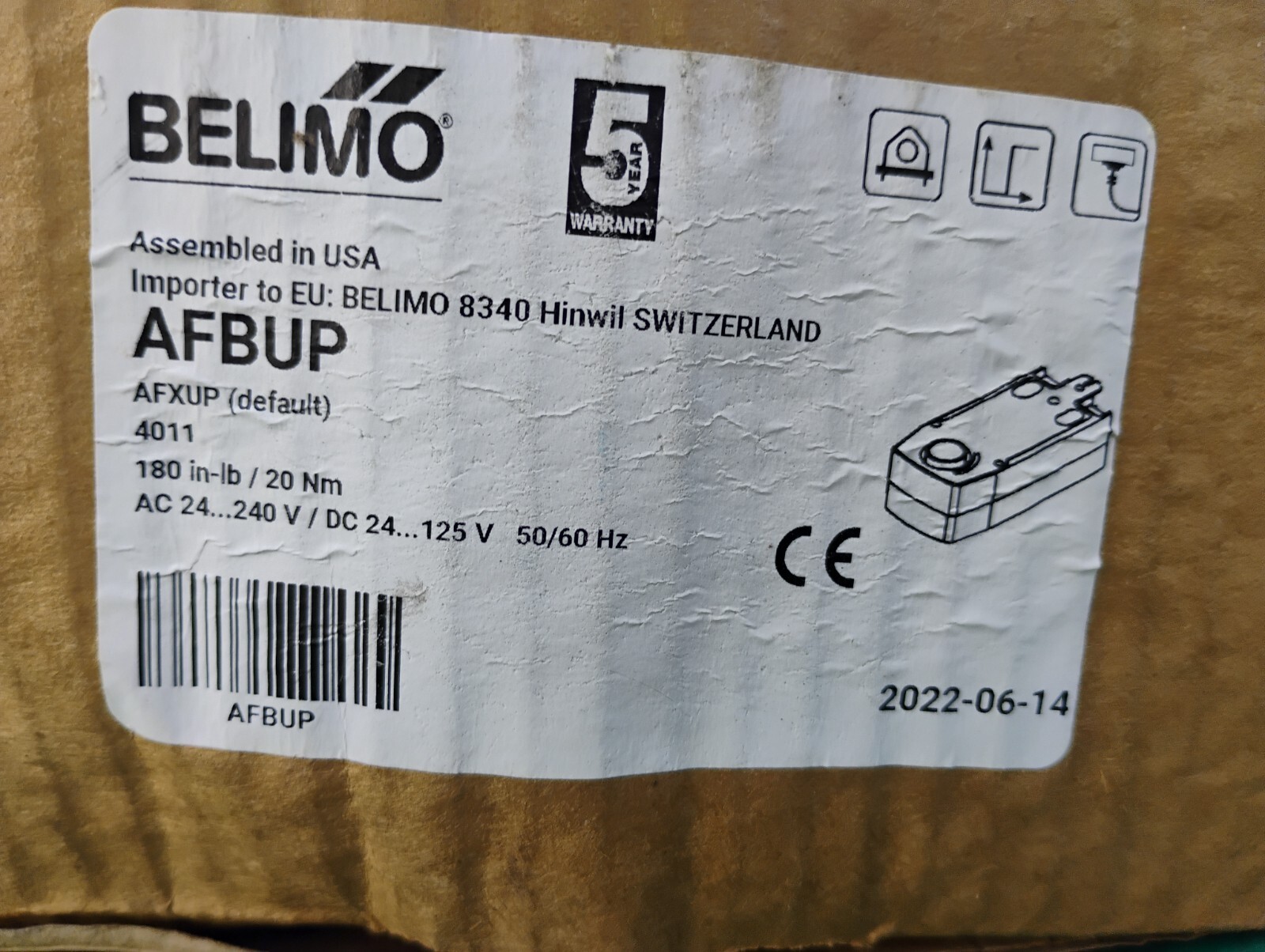 Belimo AFBUP HVAC 24/125VDC 24/240VAC Spring Return Fail-Safe Damper Actuator