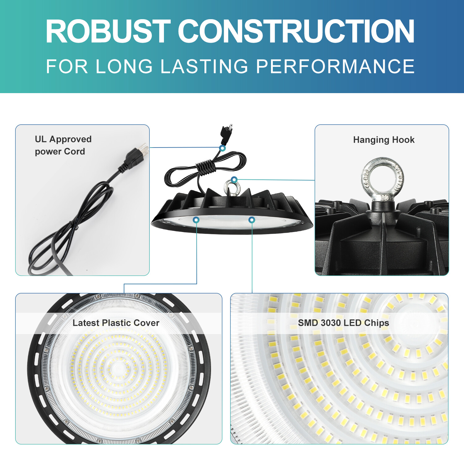 500W Led High Bay Light Commercial Industrial Warehouse Shop Light with US Plug