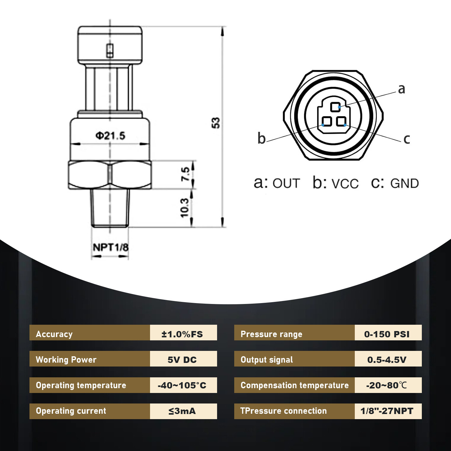 150PSI Pressure Transducer Sender Sensor Stainless Steel for Oil Tank Gas Tank