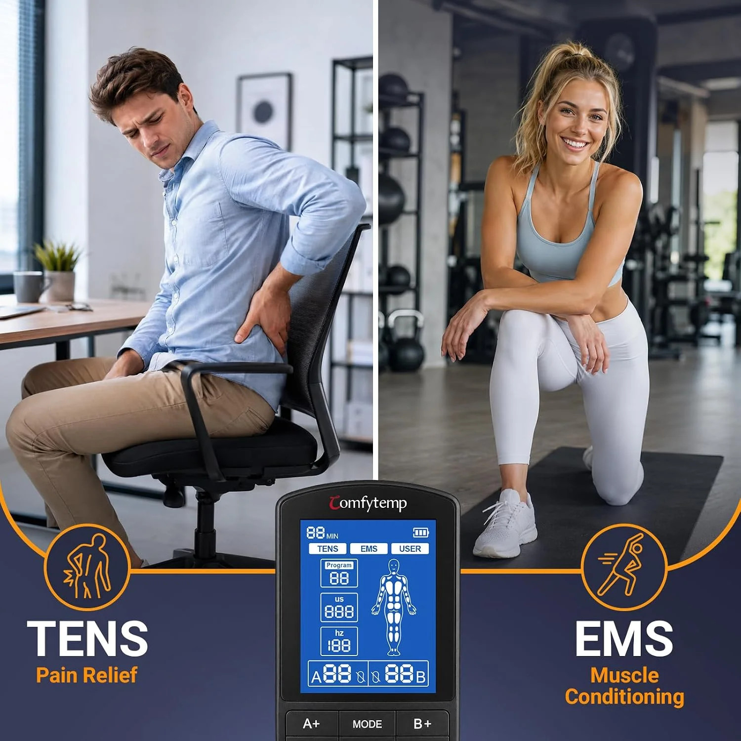 Comfytemp 4 Outputs TENS Unit for Cover Multiple Parts, TENS Unit Muscle Stimula