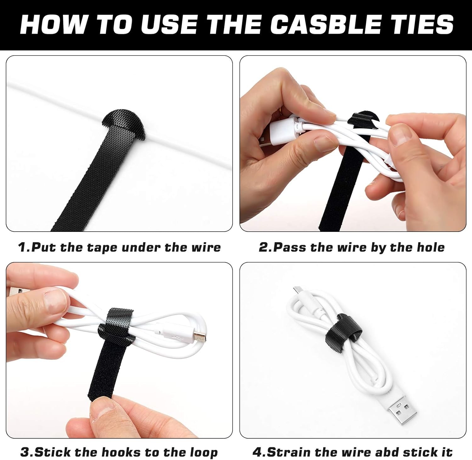 150 PCS Reusable Cable Ties Assorted 4 6 8 10 Inch Hook Loop Cord Organizer