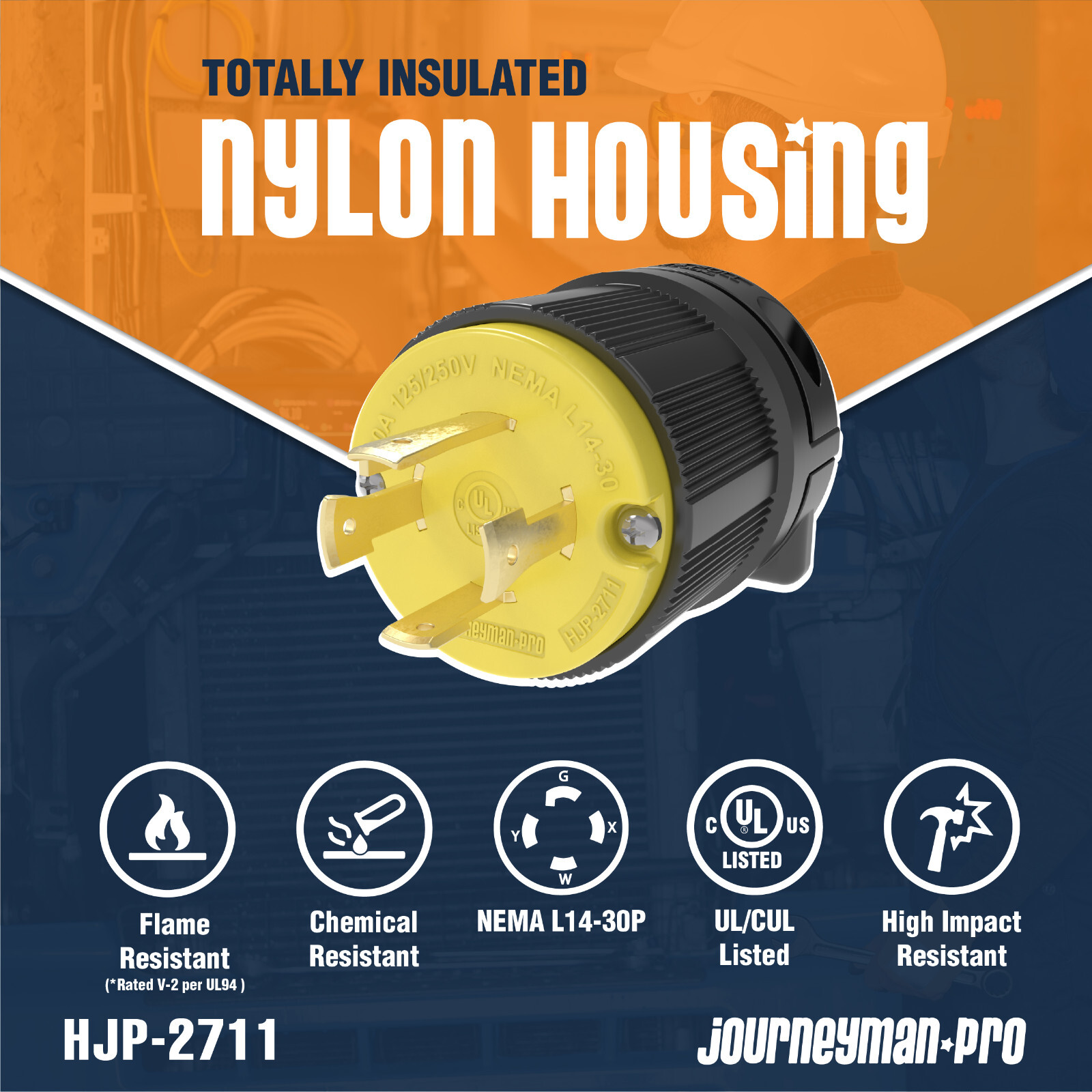 JPRO 2711 L14-30P 30 Amp 125/250 Volt 3Pole 4Wire Male Plug Connector Twist Lock