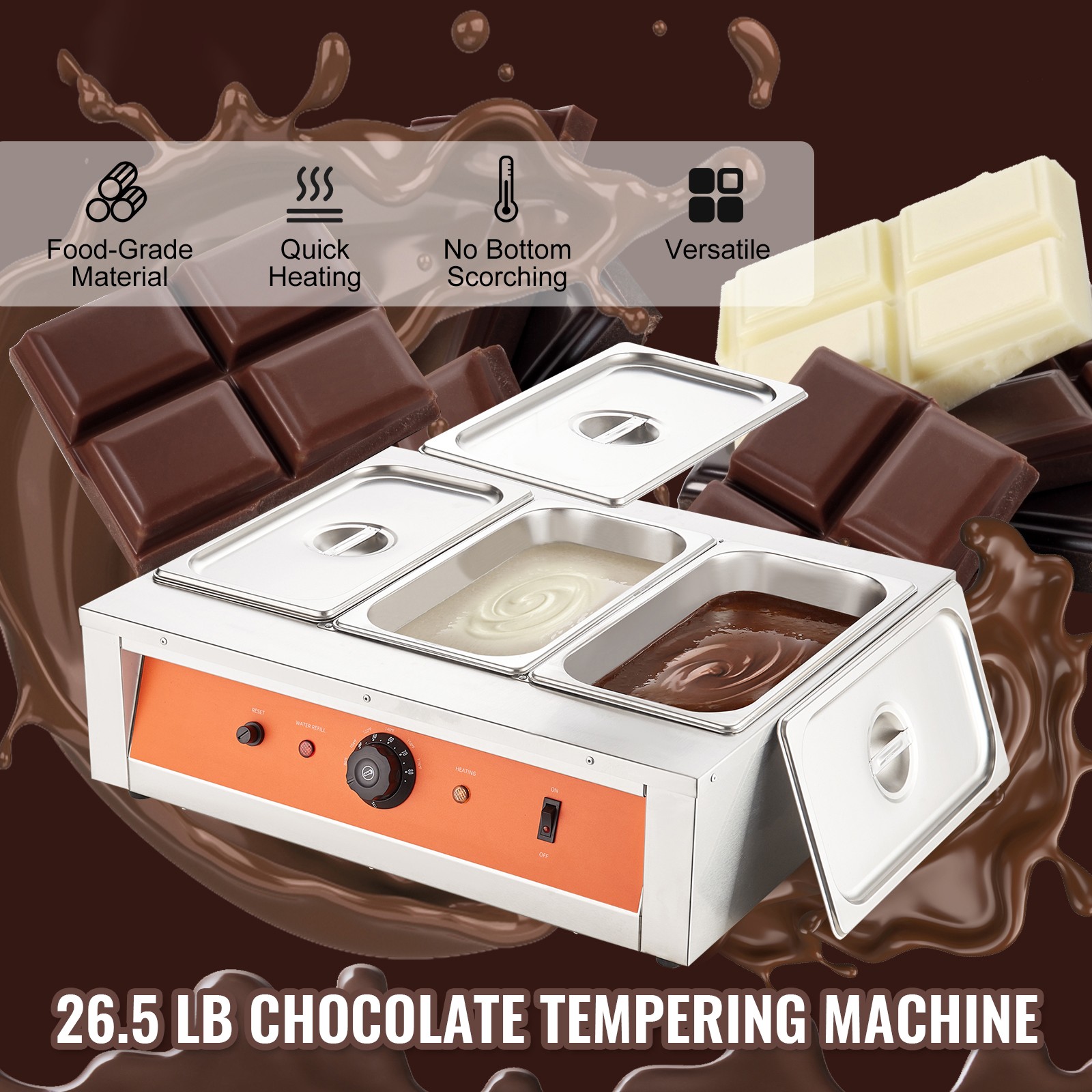 VEVOR Chocolate Tempering Machine Chocolate Melting Pot 26.5 Lbs 3 Tanks