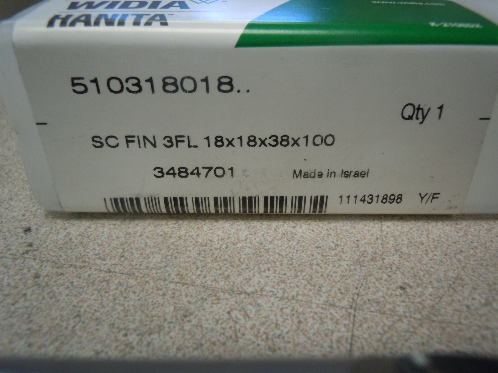 WIDIA Hanita 510318018 18mm x 38mm x 100mm Carbide 38° Helix 3 Flute Uncoated Fi