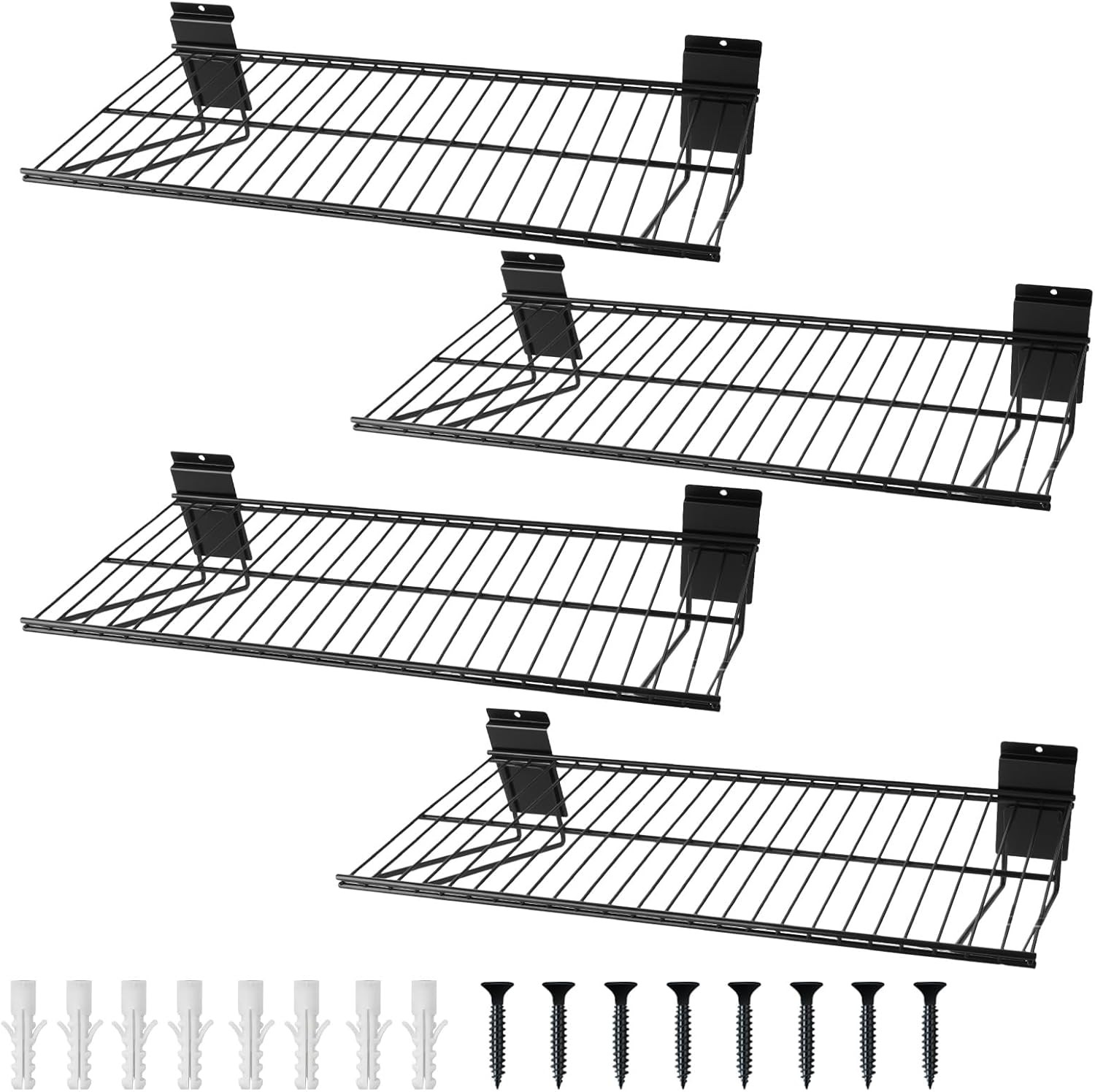Heavy Duty 24″ Slat Wall Wire Shelves – 4 Pack Garage Storage Solution