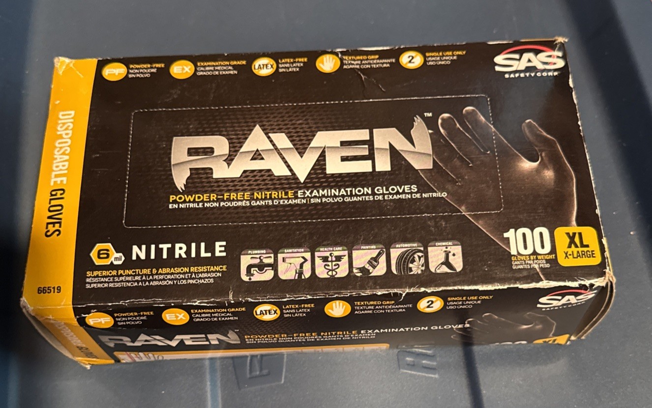 SAS Safety Raven Powder-Free Disposable Black Nitrile MPN 66519 Gloves, XL 100