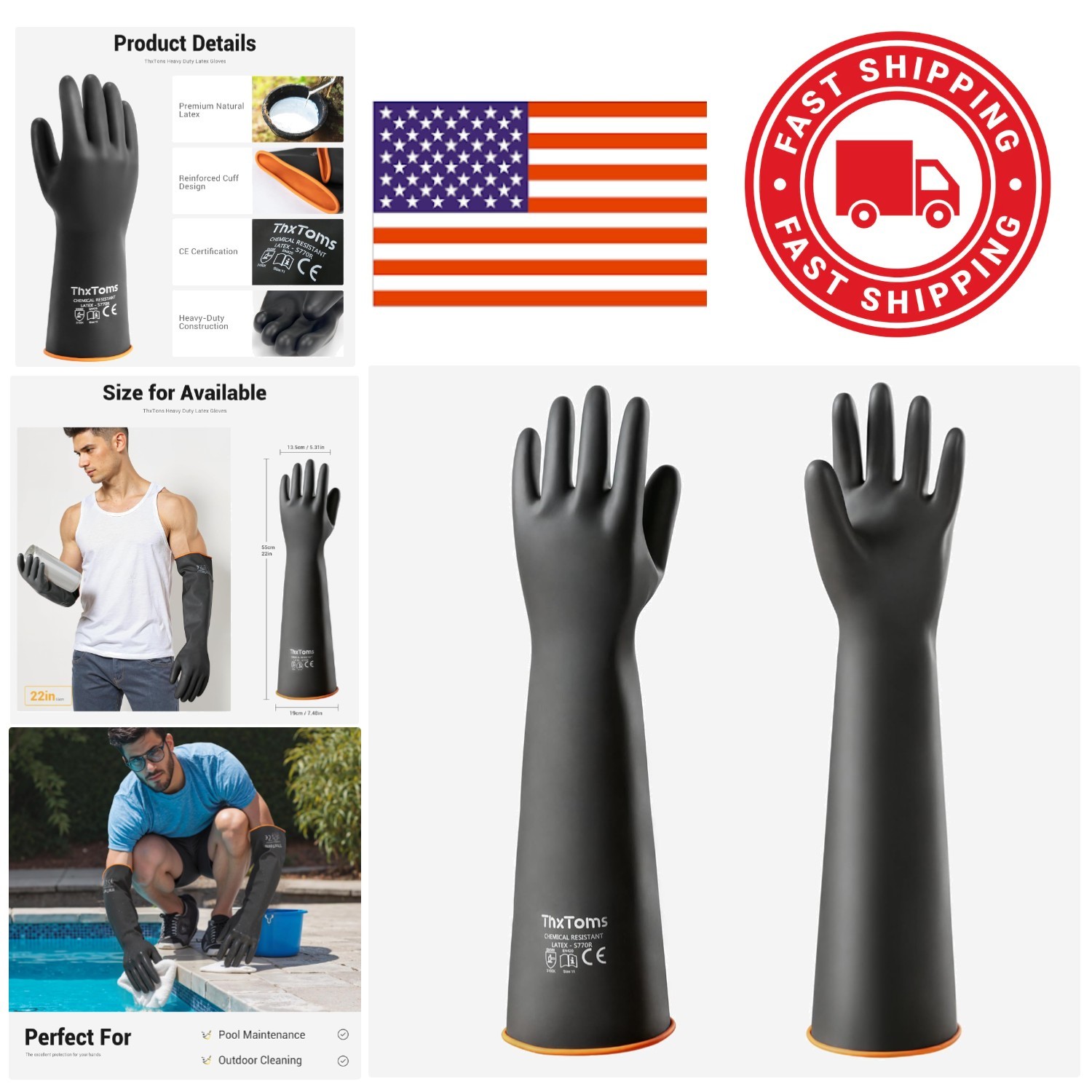 Long Rubber Gloves 22 Inch Durable Latex Acid Proof Oil Proof for Industrial Use