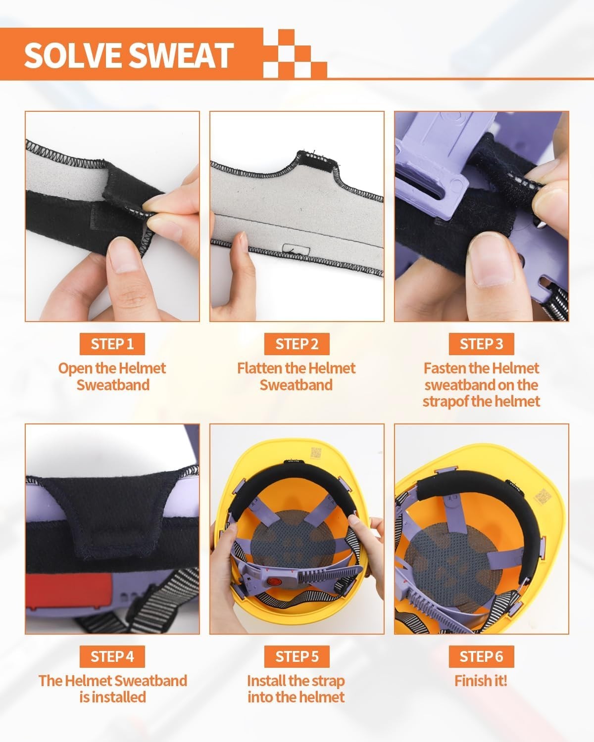 6 PCS Hard Hat Liner, Hard Hat Sweatband, Washable Hardhat Sweatband, Reusable F