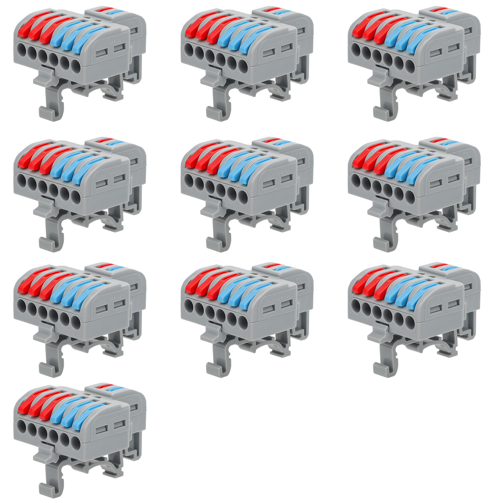 10Pcs 24-12AWG Wire Connectors Spring Lever Terminal Blocks 2 in Multiple out