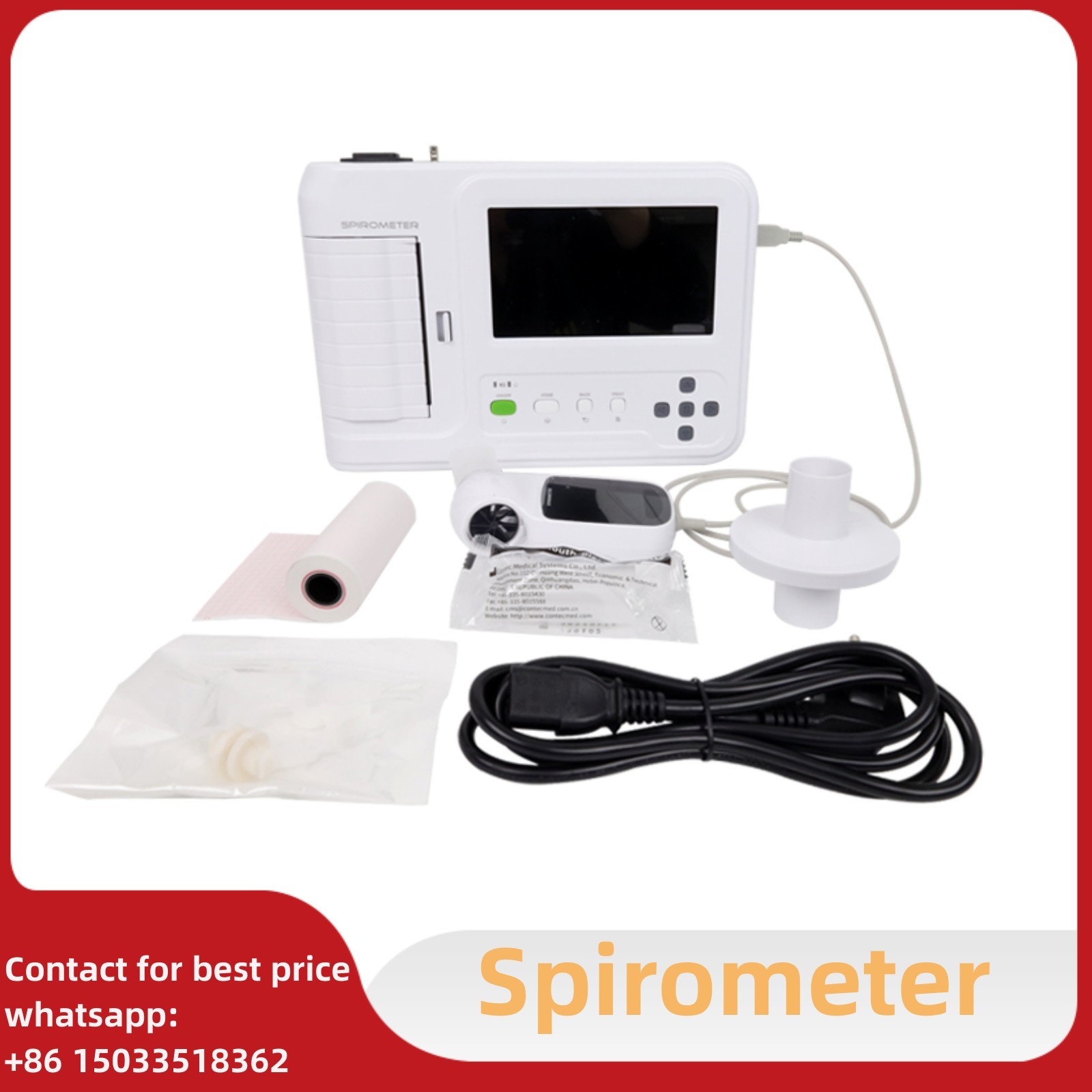Handheld Spirometer Touch Screen Pulmonary Function Spirometry FVC+Printer