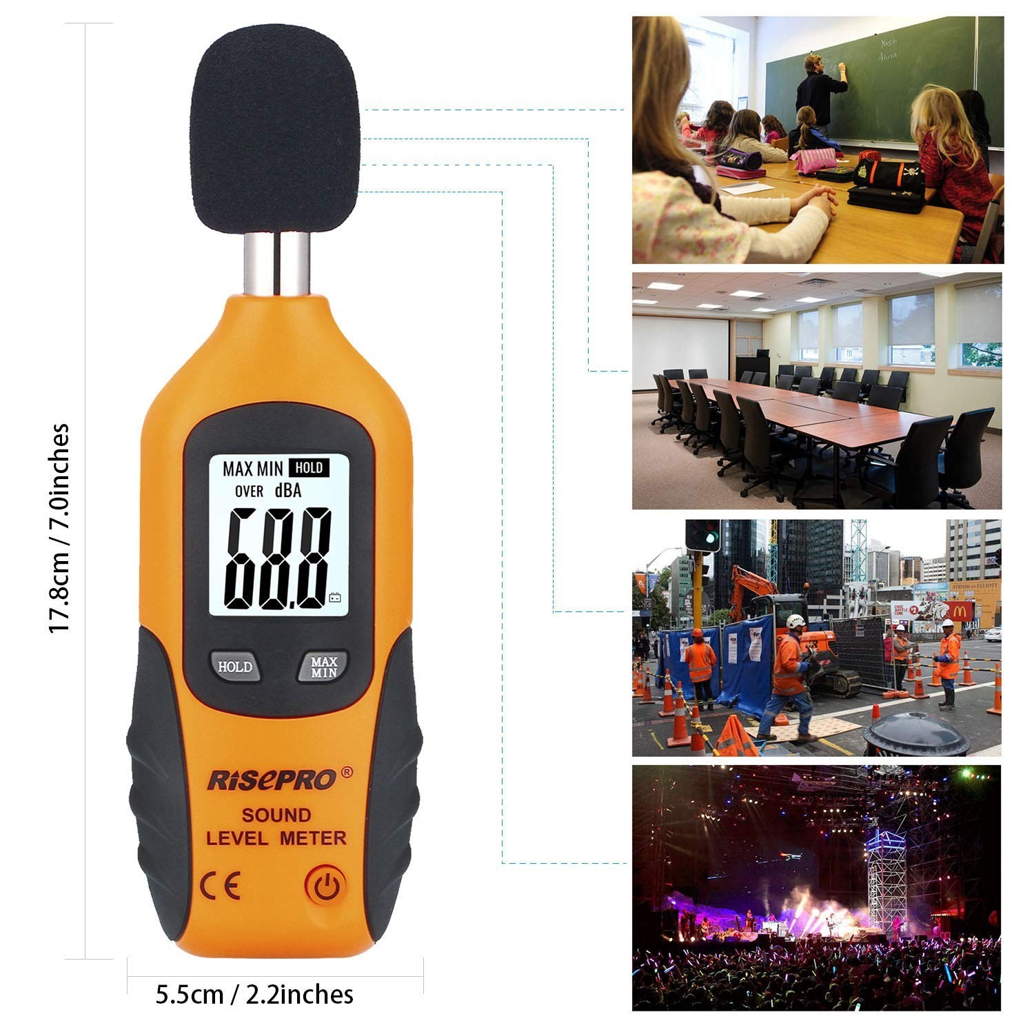 Digital Sound Level Meter 30-130 dB, Backlight, MAX/MIN, Data Hold, Auto Power O