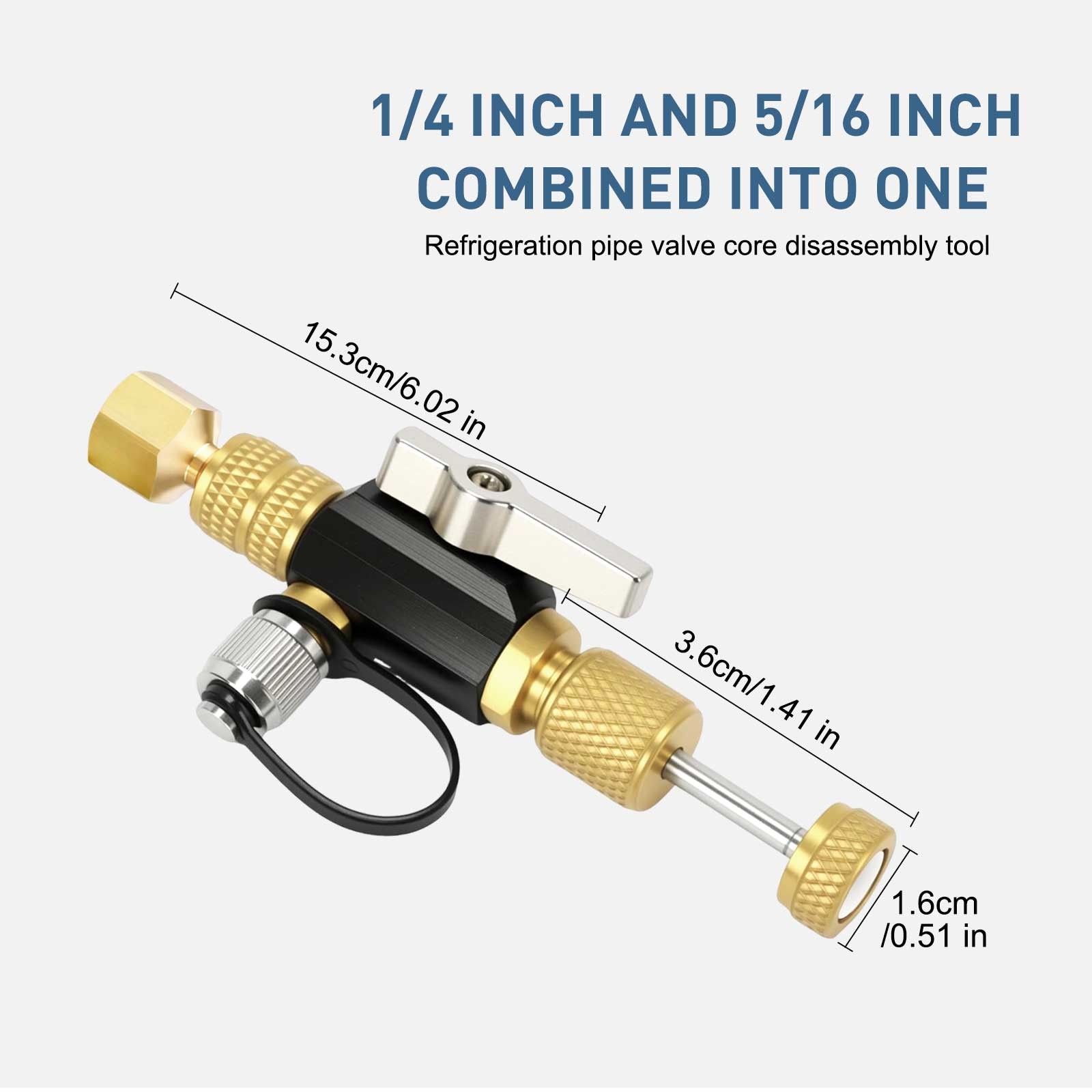 HVAC Valve Core Removal Tool 1/4″ 5/16″ AC Remover R410A R134a R32 R1234yf Flow