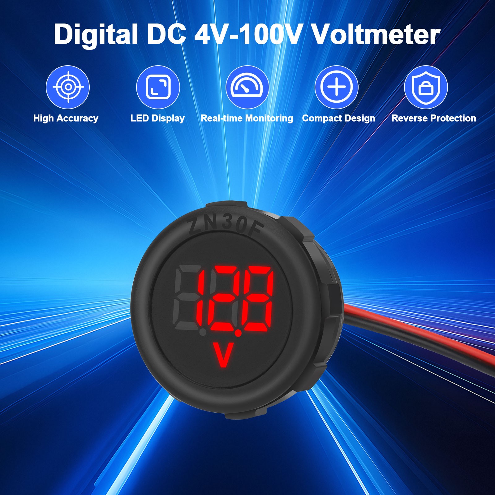 2Pcs Digital Voltage Gauge DC 4V–100V LED Meter w/ Waterproof for Car Motorcycle
