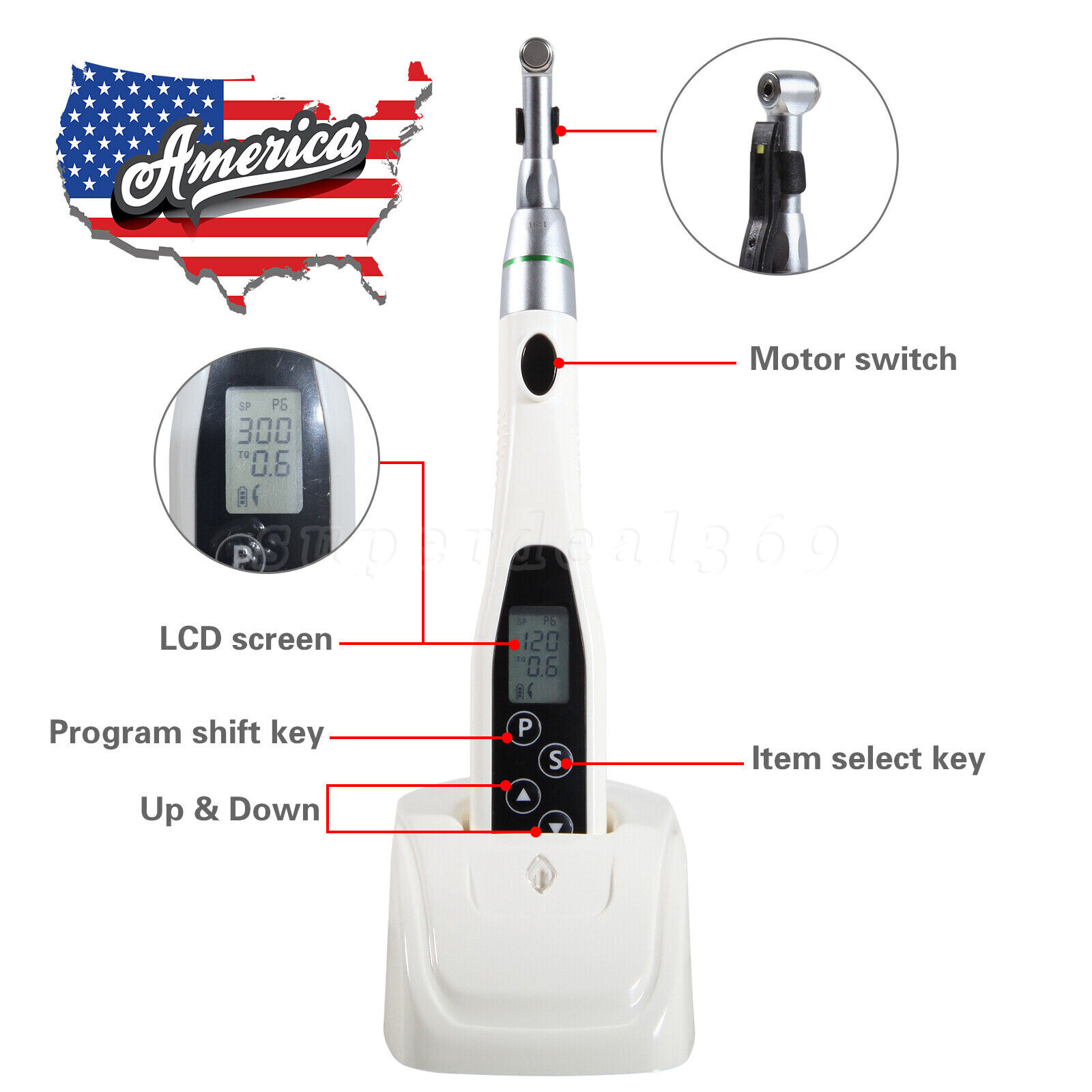 Dental Cordless LED Endo Motor Endodontic​ Treatment 16:1 Contra Angle Handpiece
