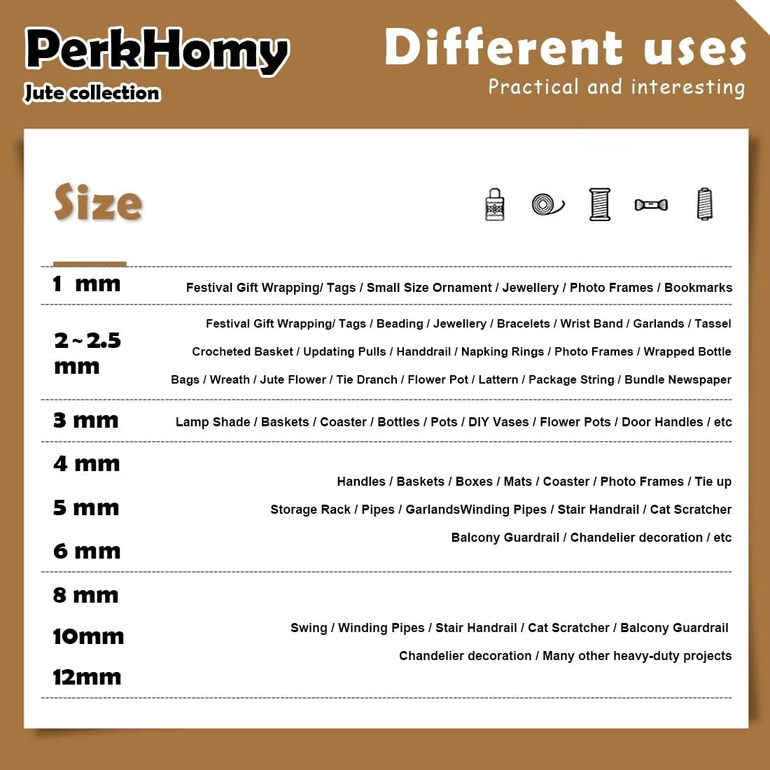 PerkHomy 1100FT Jute Twine String 2mm 3ply 1100 Feet (335M), (1/12 In)