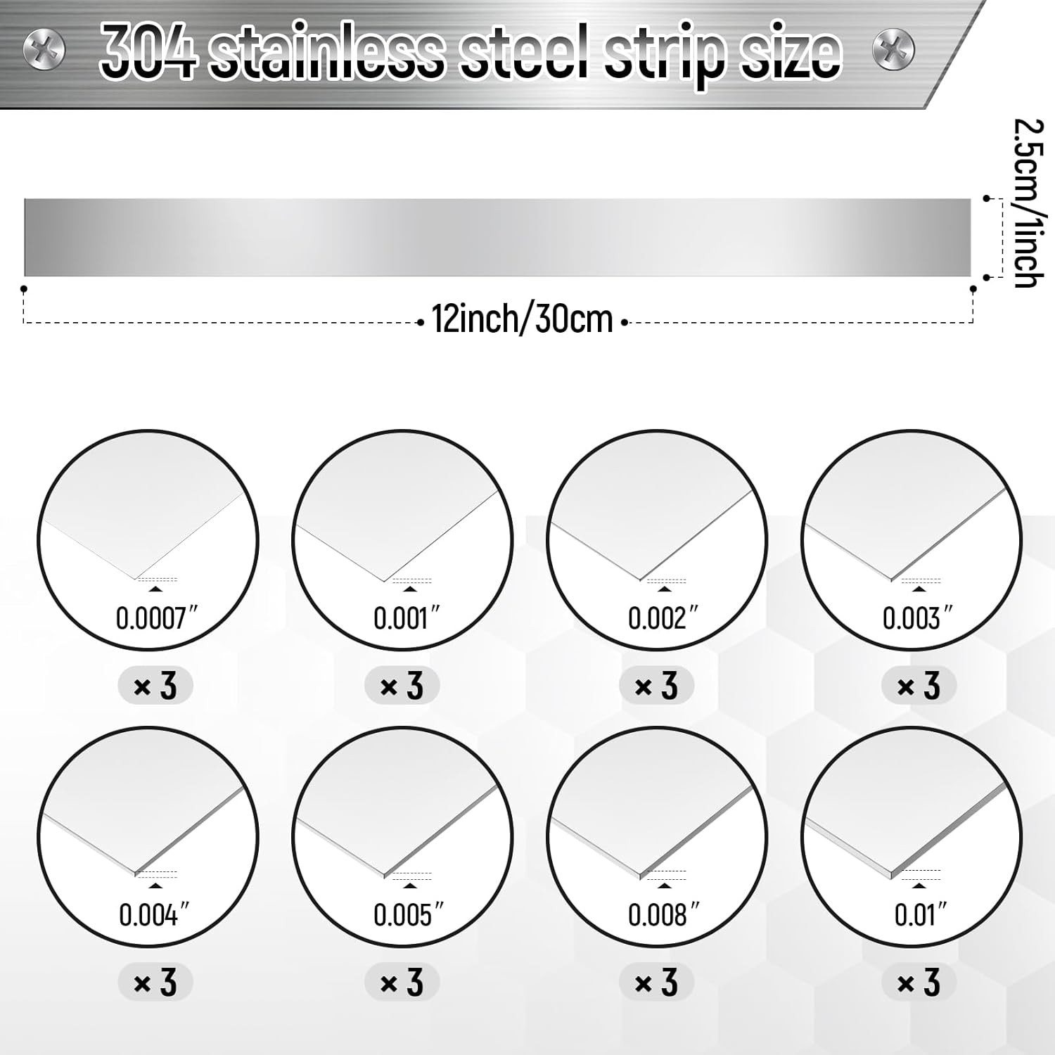 24 Pcs 304 Stainless Steel Strips Metal Shim Stock Assortment 1 Width x 12 Lengt
