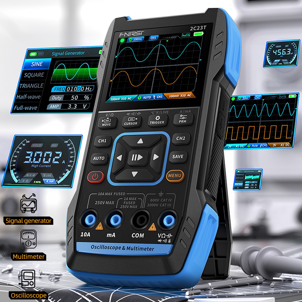 Portable Digital Scope Meter 10000 Counts 32kb Depth Auto-Ranging DMM w/ 2MHz FG