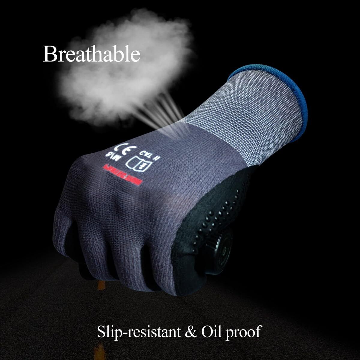 Gasoline Safety Work Gloves Extra Micro-Foam Nitrile Coated-12 Pairs / Dots