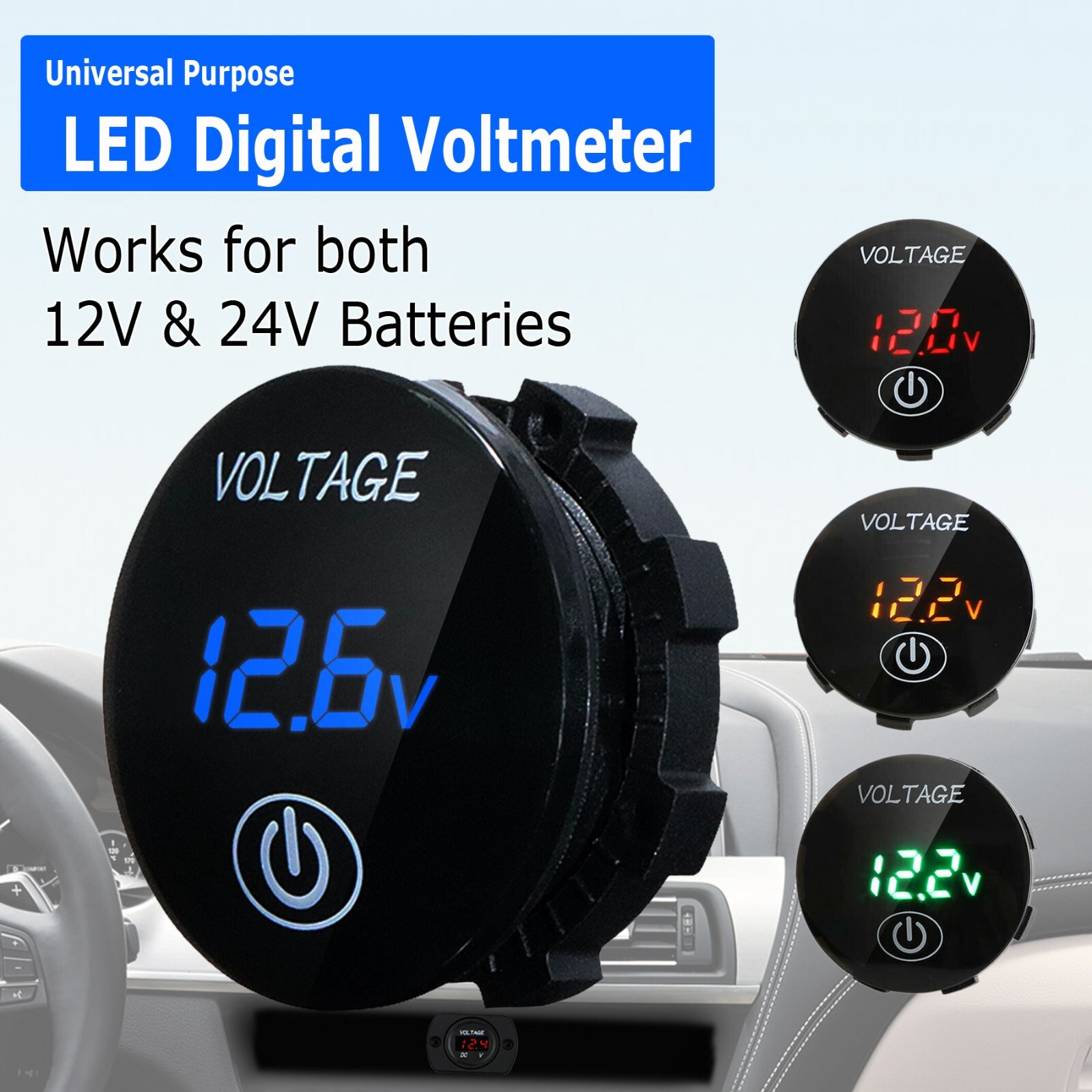 12V-24V Car Marine Motorcycle LED Digital Voltmeter Voltage Meter Battery Gauge