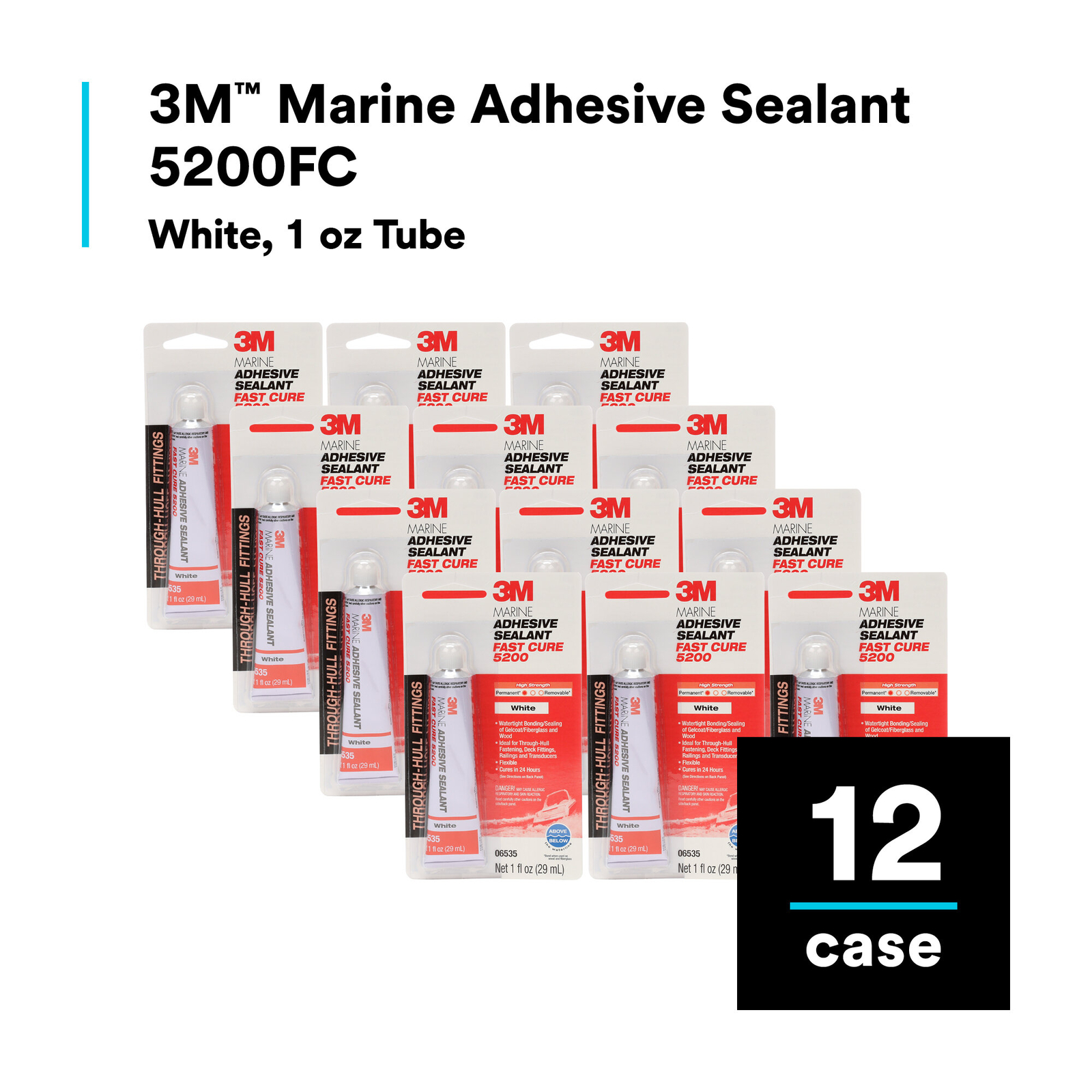 3M Marine Adhesive Sealant 5200FC, Fast Cure, White, 1 oz Tube