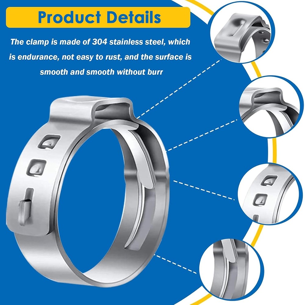 304 Stainless Steel Single Ear Hose Clamps 160 PCS Kit with Pincers Universal