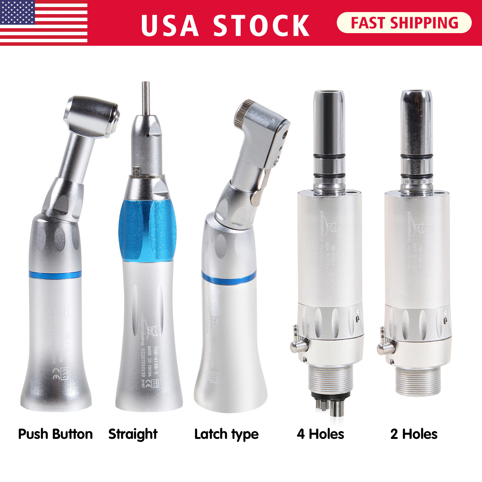 Dental Low Speed Handpiece Air Motor Push/Latch Contra Angle Straight