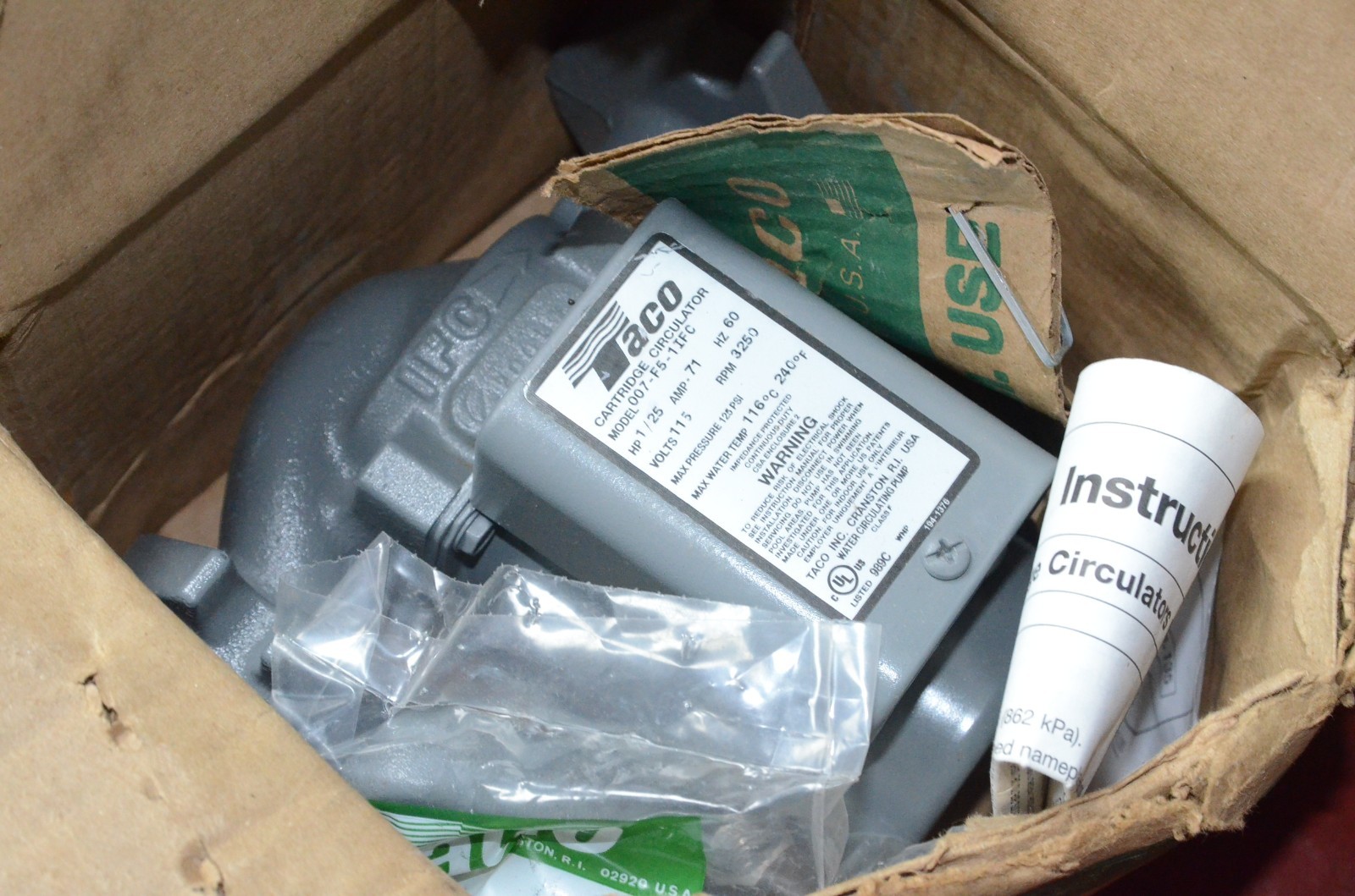 TACO 007-F5-IFC Cast Iron Circulator Pump 1/25 HP Flow Check & 110-419 Flanges
