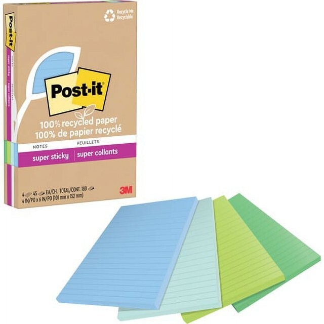 Post-it Paper Super Sticky Notes, 2X The Sticking Power, 4×6 in, 45 Sheets/Pad