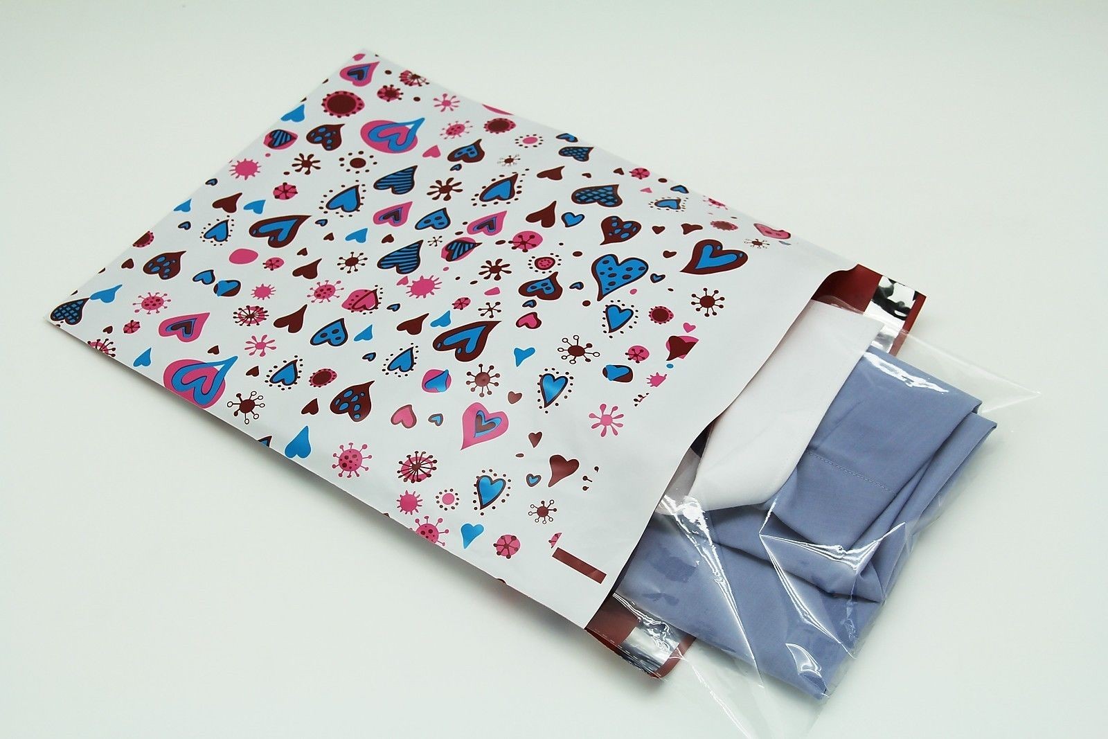 1000 12×15.5 Blue Hearts Designer Poly Mailers Envelopes Boutique Custom Bags