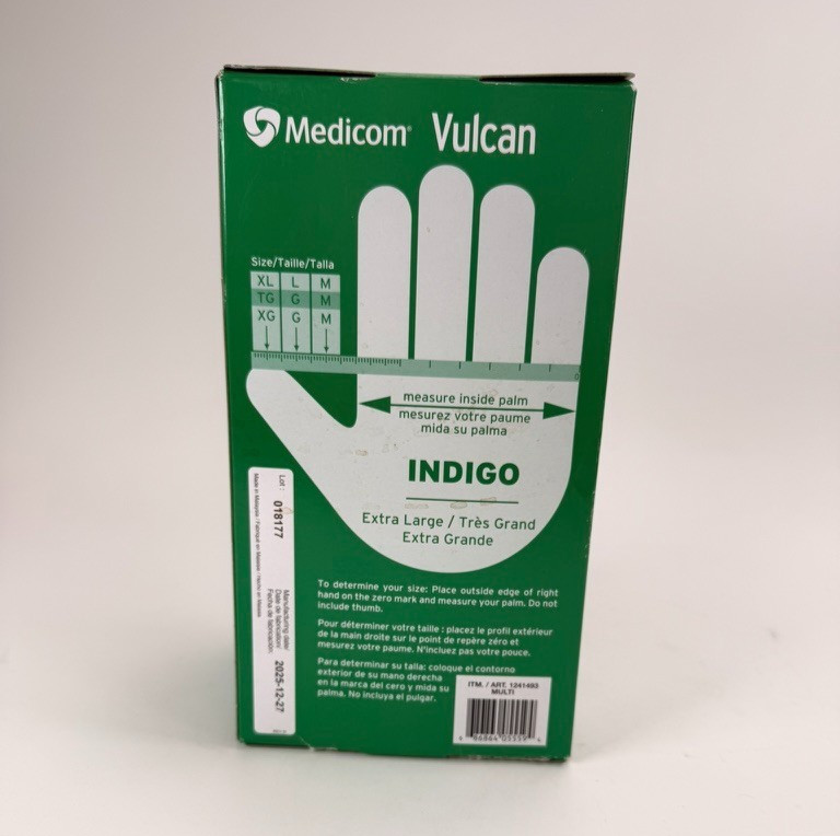 Medicom Vulcan Nitrile XL Gloves Indigo Colour, 150 Count NEW (Open Box)