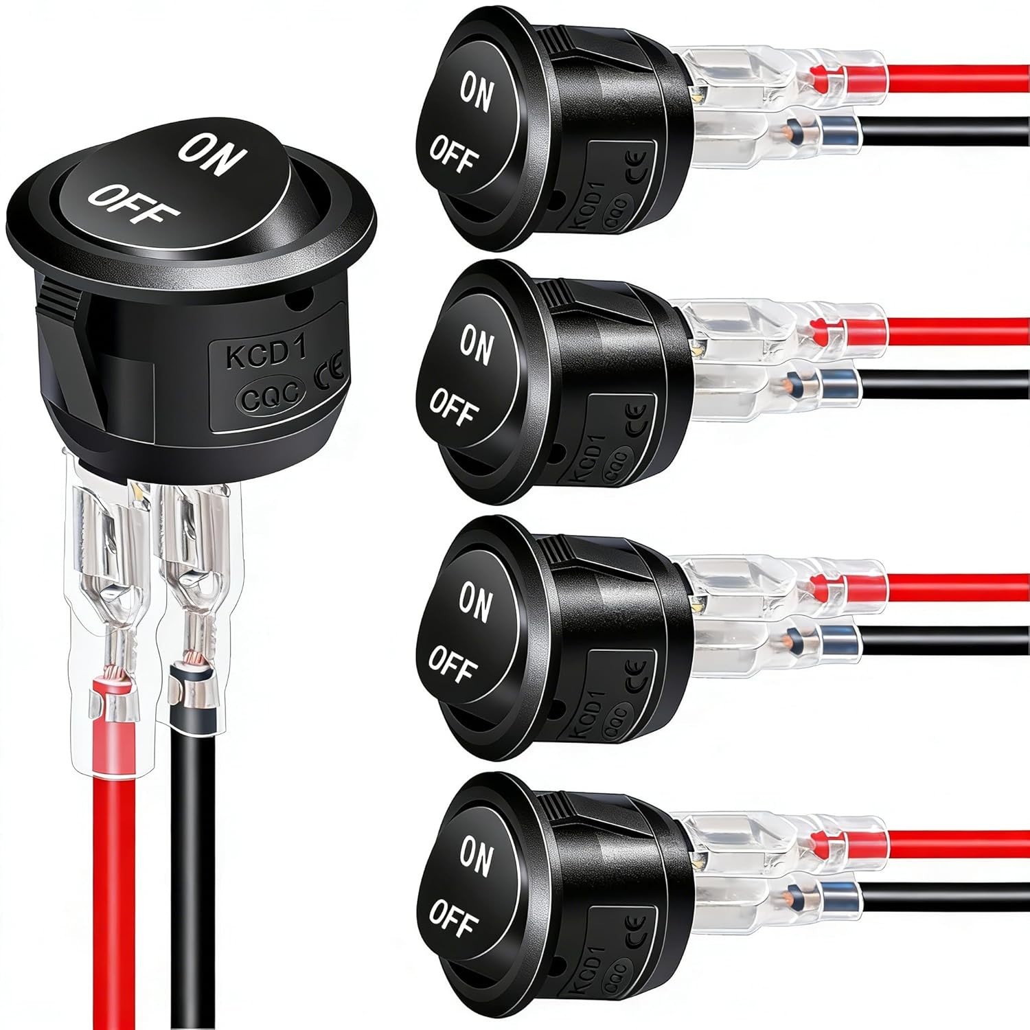 Durable 5Pcs SPST Round Rocker Toggle Switches for Automotive & Marine Use – 10A