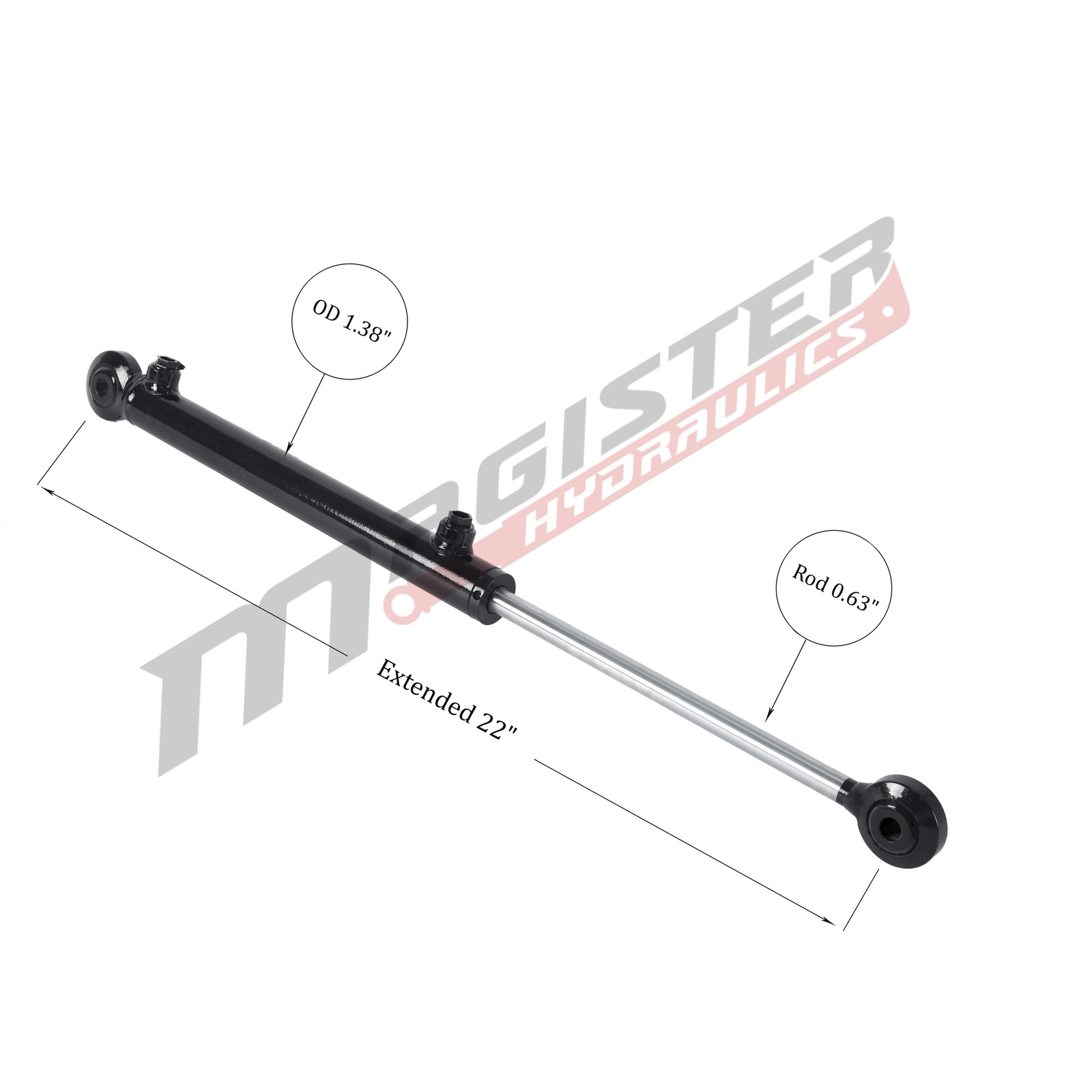 Hydraulic Cylinder Welded Double Acting 1″ Bore 8″ Stroke Swivel Ball/Eye