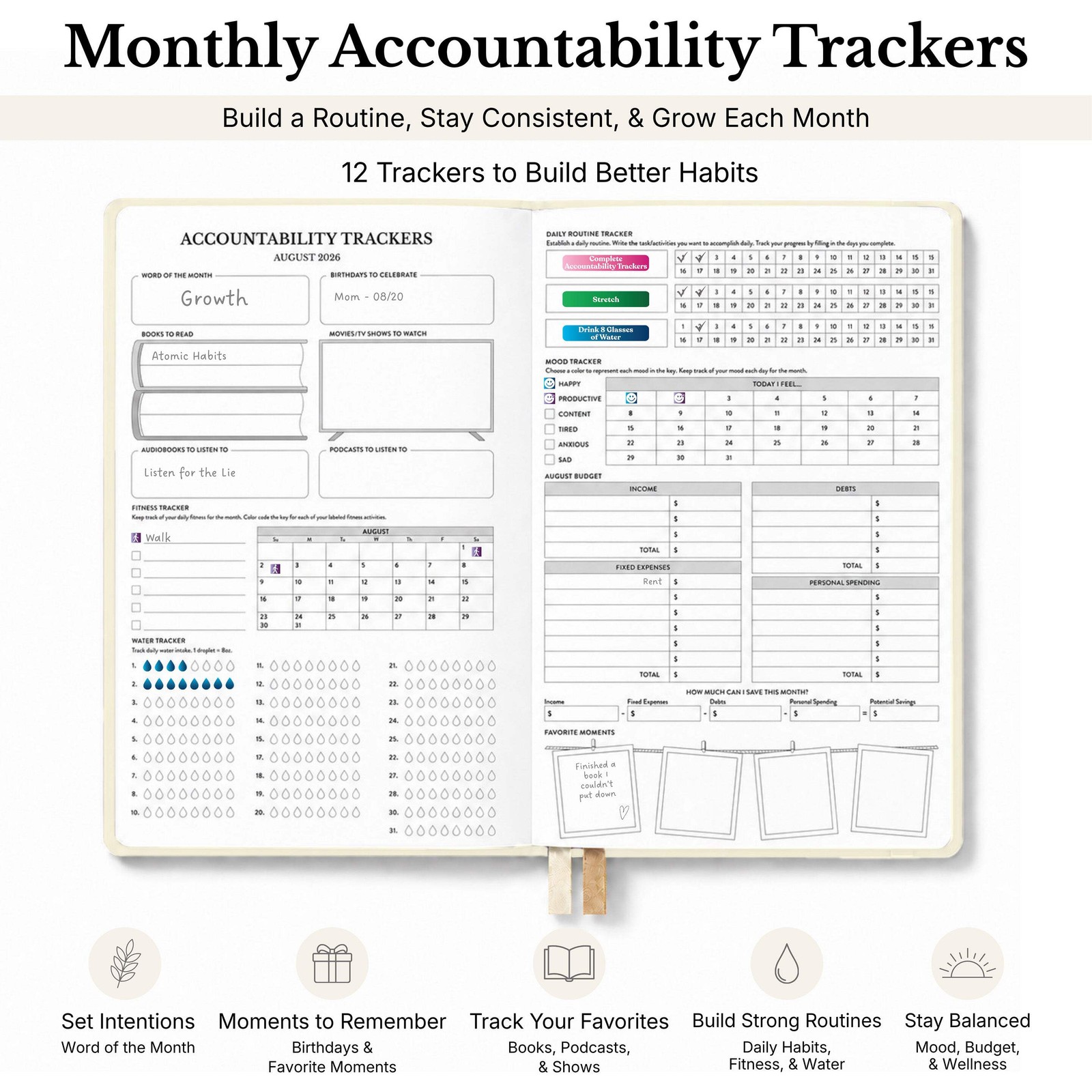 2026-2027 Mid-Year Monthly Weekly Softbound Planner August Start Agenda