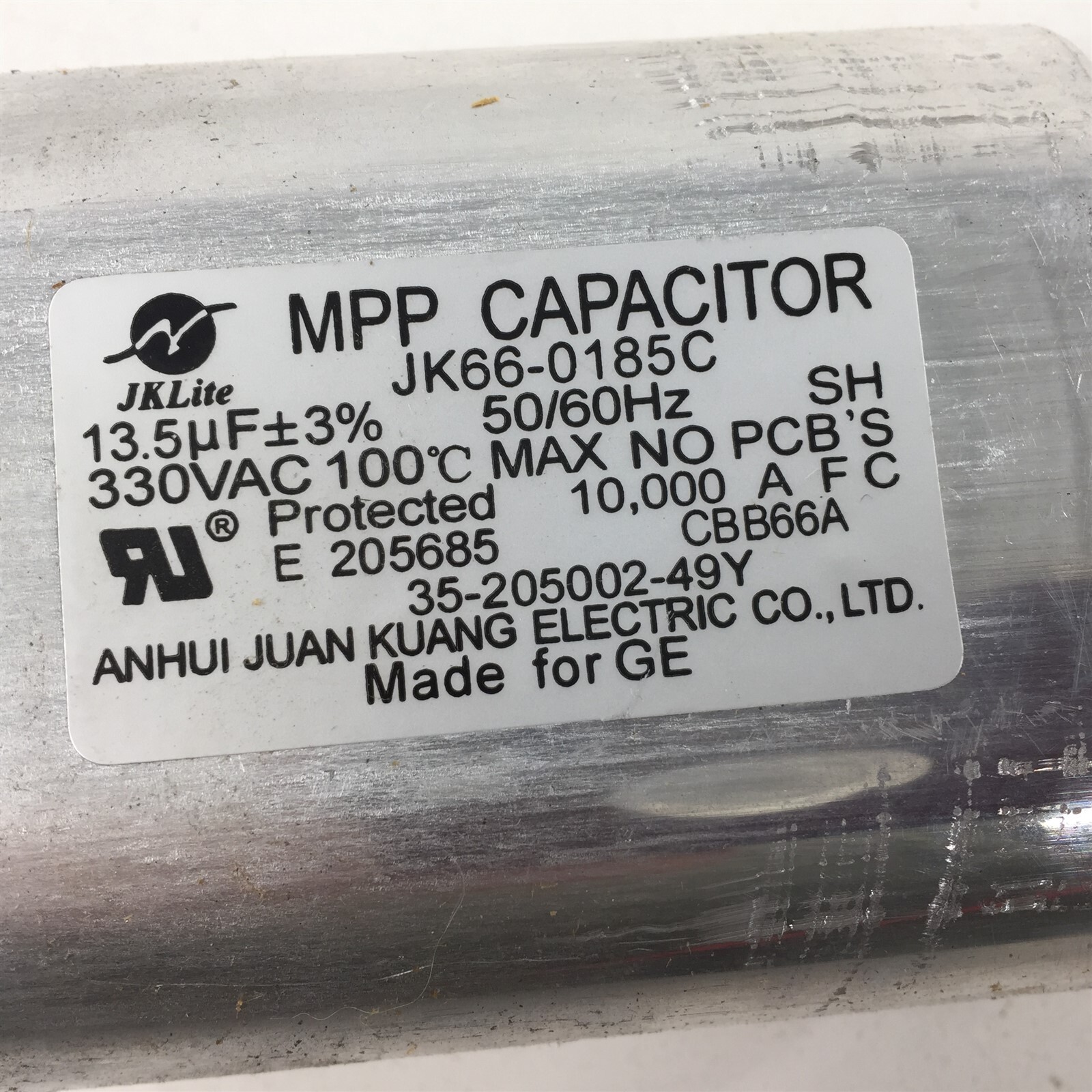 JKLite MPP Capacitor JK66-0185C 13.5uF 330VAC E205685 35-205002-49Y