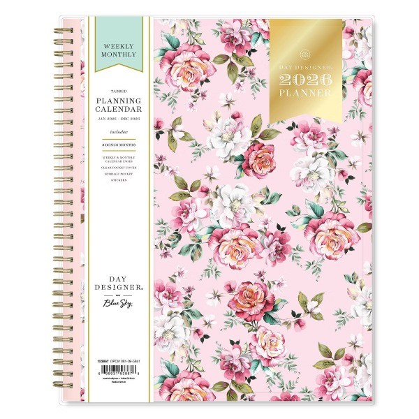 B 2026 Weekly/Monthly Planner 8.5"x11" Rose Pink Floral