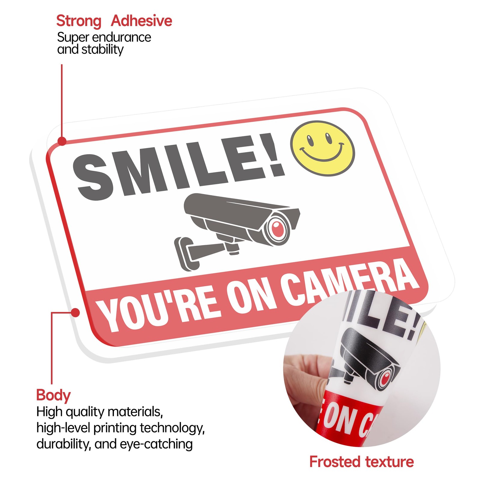 6PCS Smile Your On Camera Sign Sticker, 5.9IN, 358