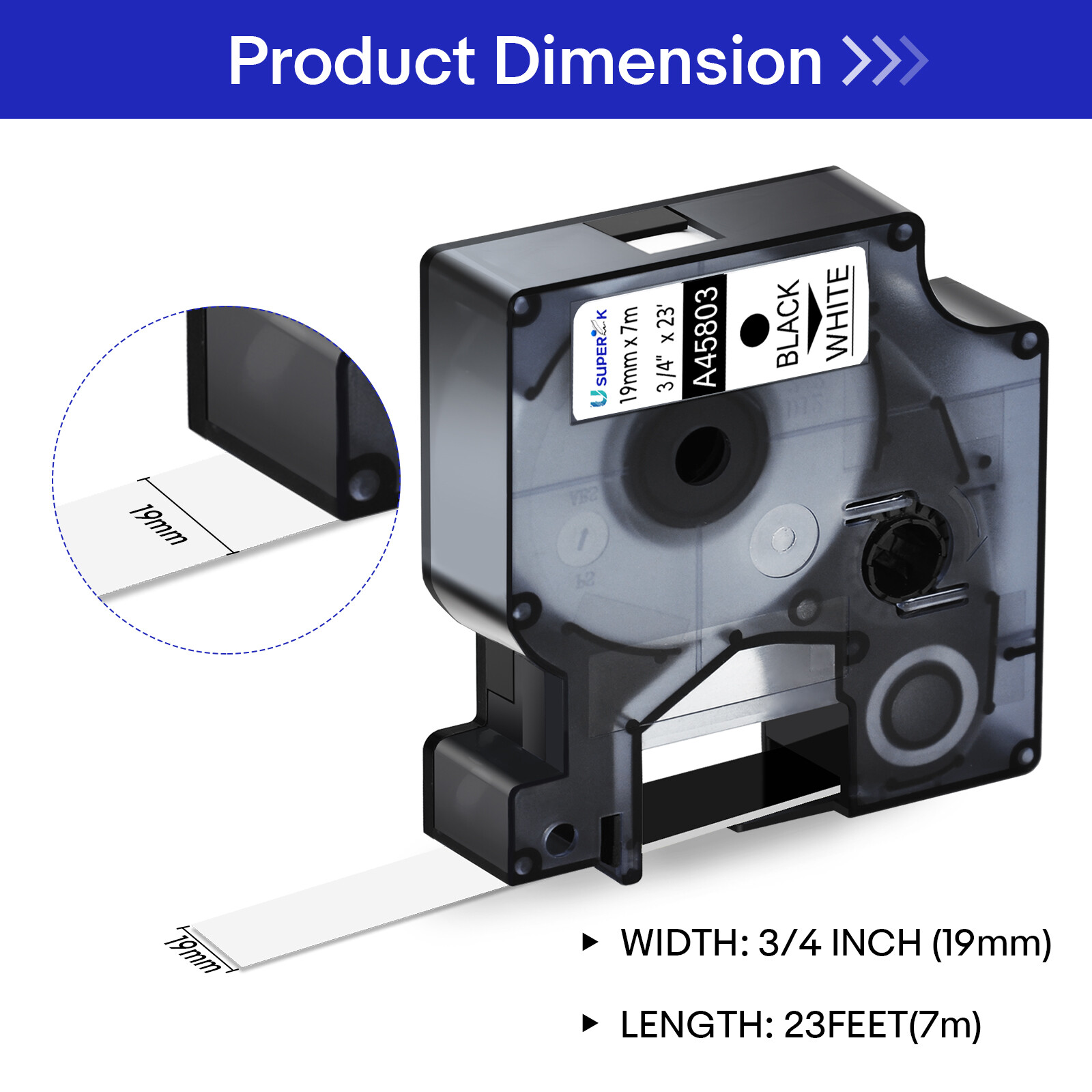 10PK For DYMO D1 45803 LabelManager 350D 450D Black on White Label Tape 19mm*7m
