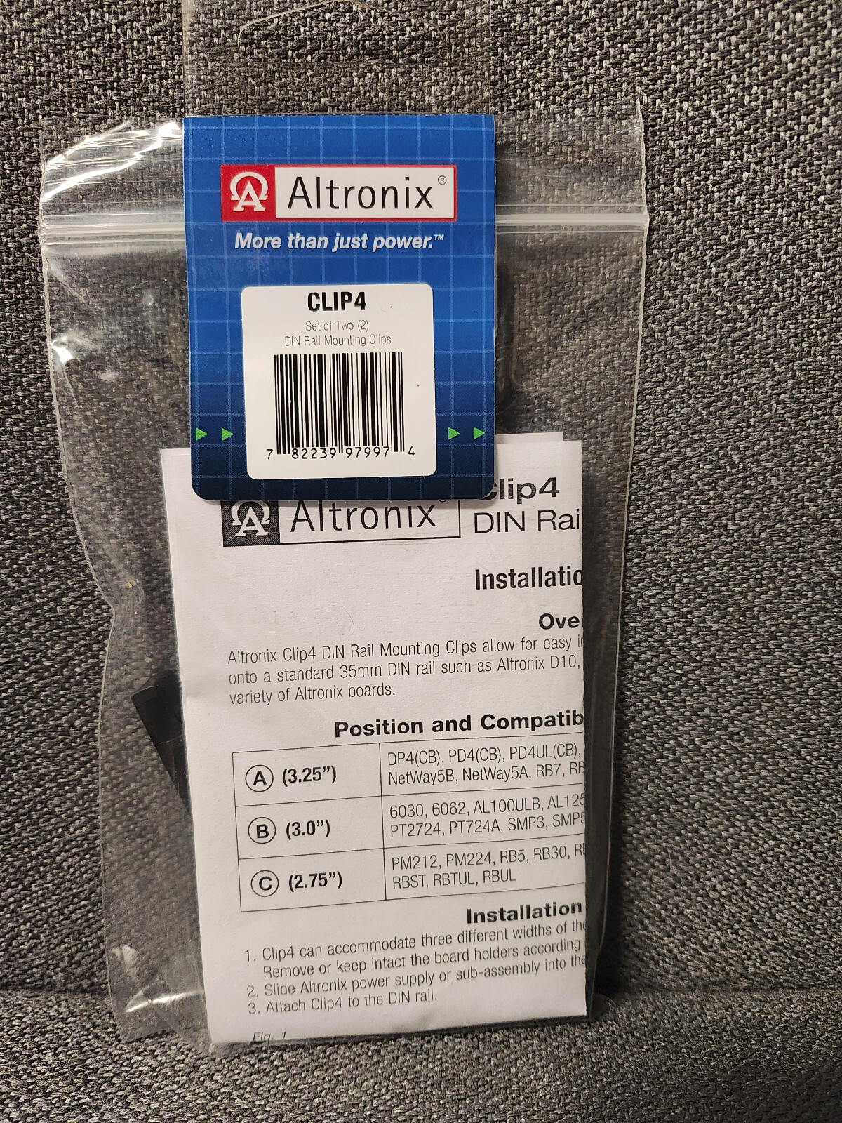 3 Position Din Rail Mount Clips, Black, Altronix #CLIP4. (2 per Pack)